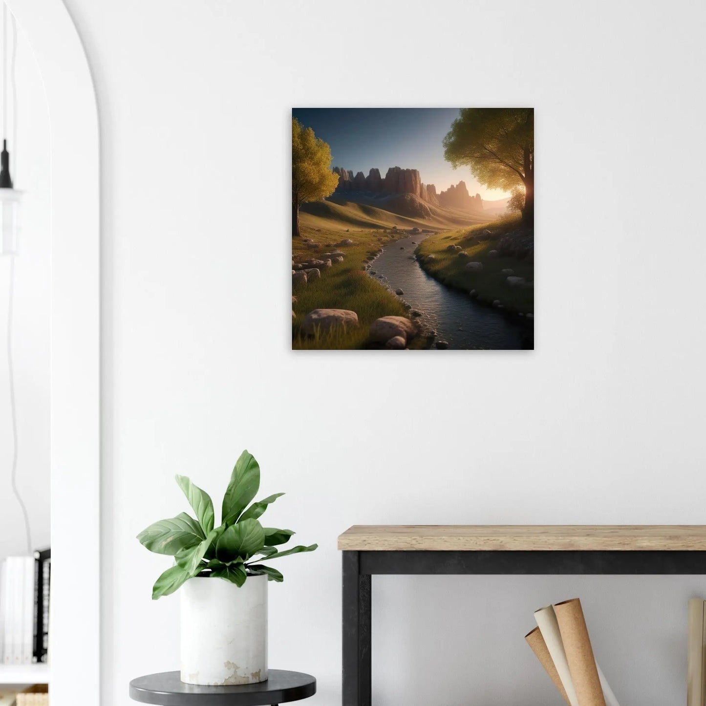 Moderner Forex-Druck - Landschaftsidylle - Foto Stil, KI-Kunst - RolConArt, Landschaften, 60x60-cm-24x24-Schwarz