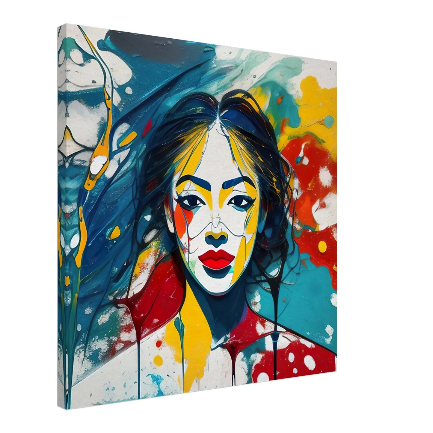 Leinwandbild - Frauenporträt im Splash Art Stil, KI-Kunst - RolConArt, Splash Art - Porträts,