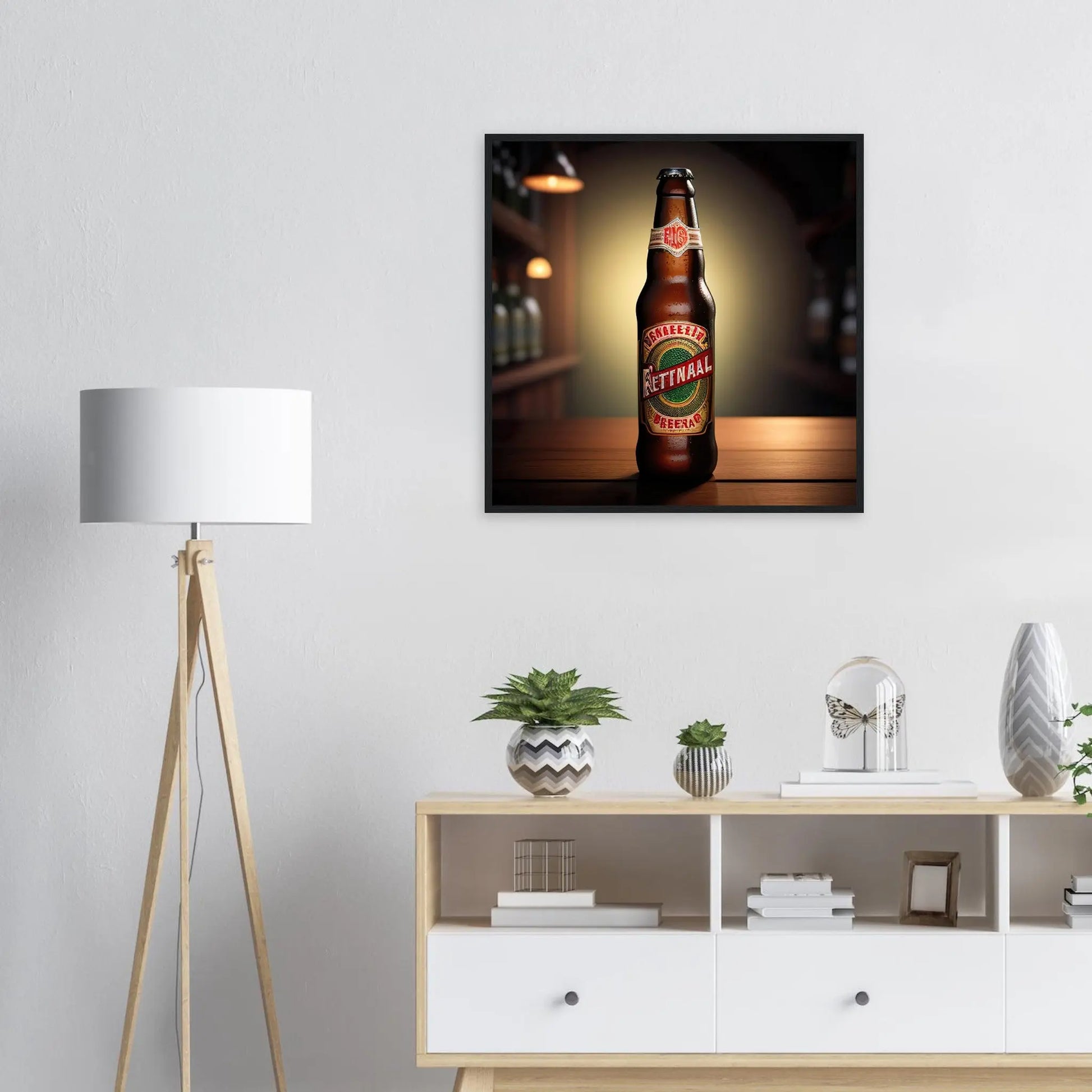Gerahmtes Premium-Poster - Bierflasche - Foto Stil, KI-Kunst - RolConArt, Kreative Vielfalt,