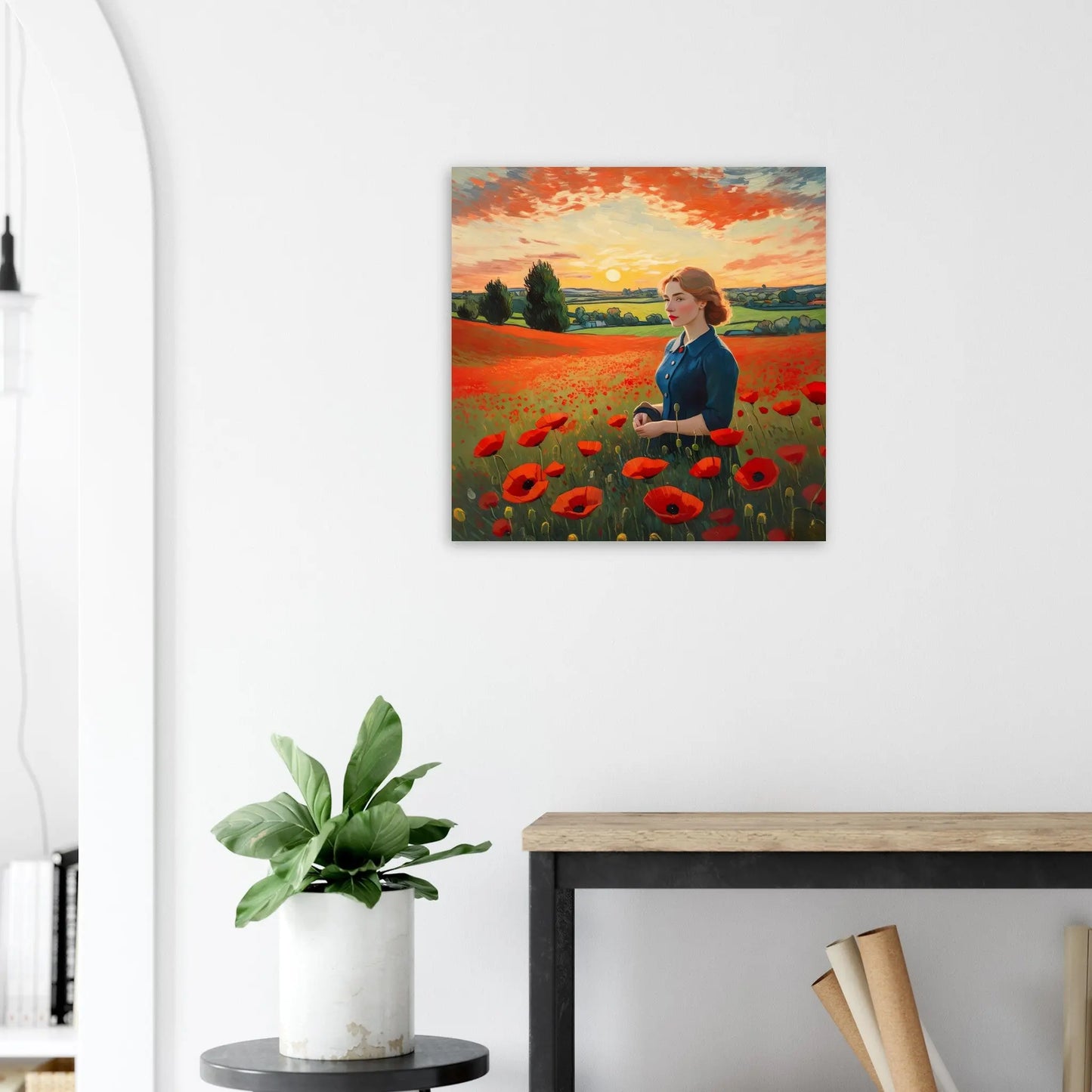 Moderner Forex-Druck - Blühende Landschaft - Malerischer Stil, KI-Kunst - RolConArt, Landschaften, 60x60-cm-24x24-Schwarz