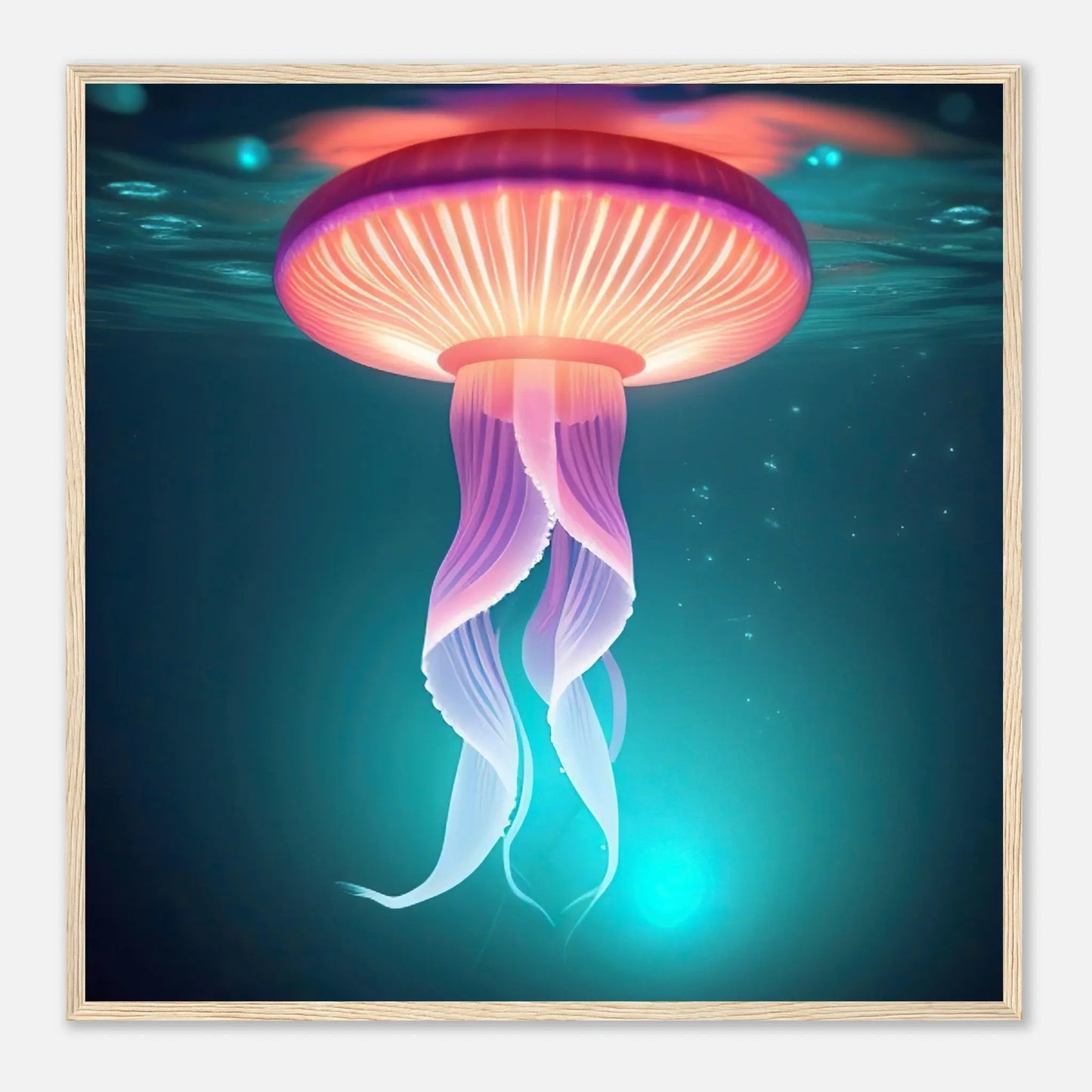 Gerahmtes Premium-Poster - Qualle - Digitaler Stil, KI-Kunst - RolConArt, Unterwasserlandschaften, 70x70-cm-28x28-Holzrahmen