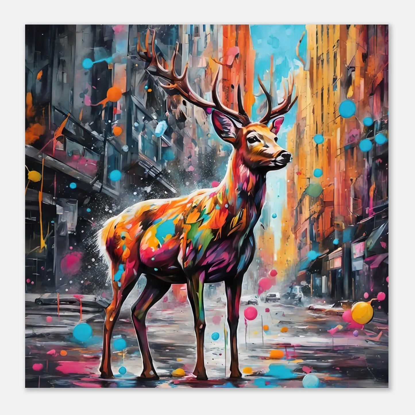 Aluminiumdruck - Hirsch - Splash Art Stil, KI-Kunst RolConArt