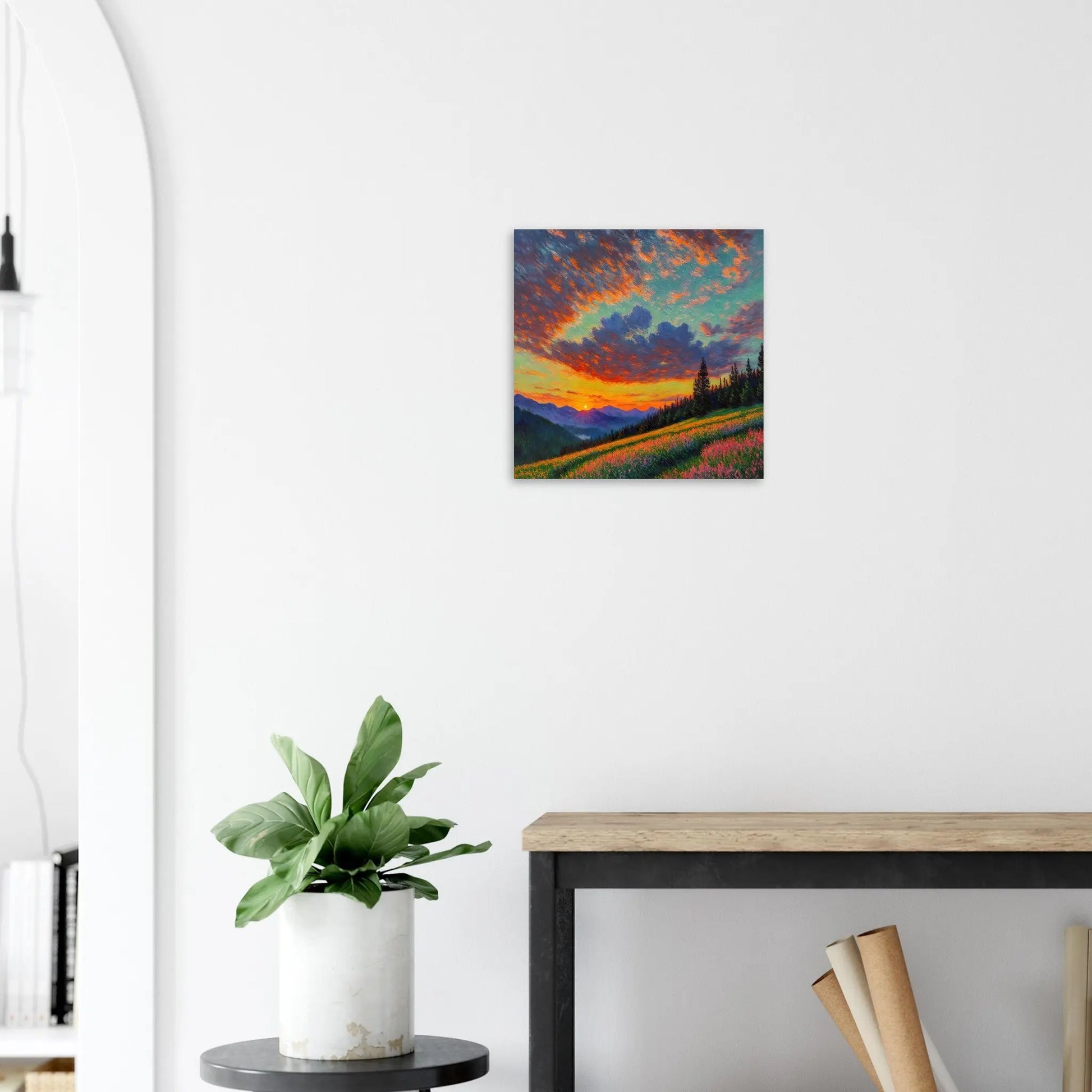 Moderner Forex-Druck - Bergpanorama - Malerischer Stil, KI-Kunst - RolConArt, Landschaften, 40x40-cm-16x16-Schwarz