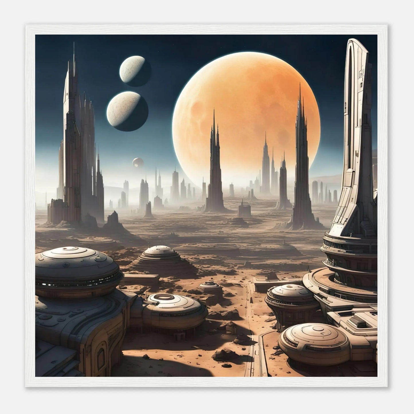 Gerahmtes Premium-Poster -Futuristische Welt- Digitaler Stil, KI-Kunst - RolConArt, Sci-Fi, 50x50-cm-20x20-Weißer-Rahmen