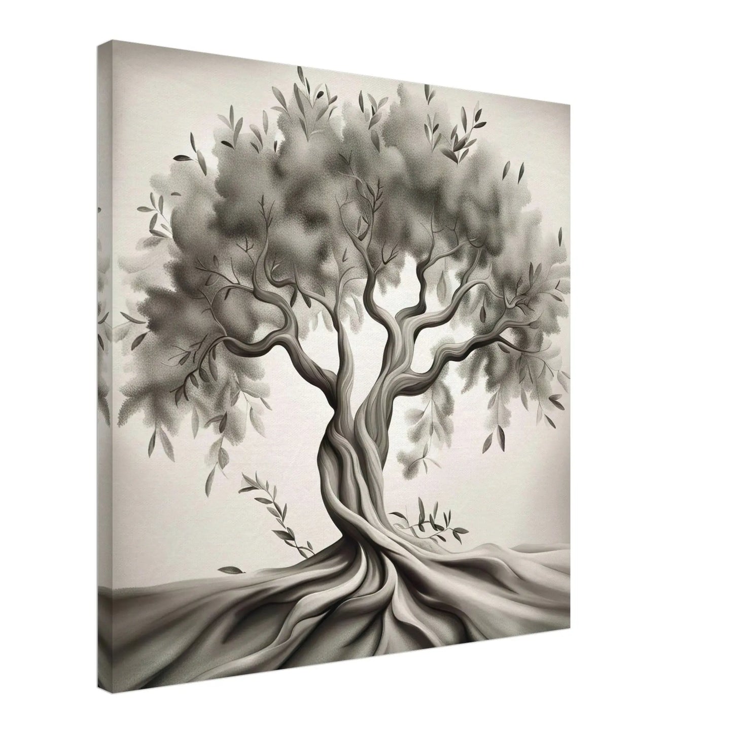 Leinwandbild - Olivenbaum - Schwarz-Weiß, Bleistift Stil, KI-Kunst - RolConArt, Schwarz-Weiß,