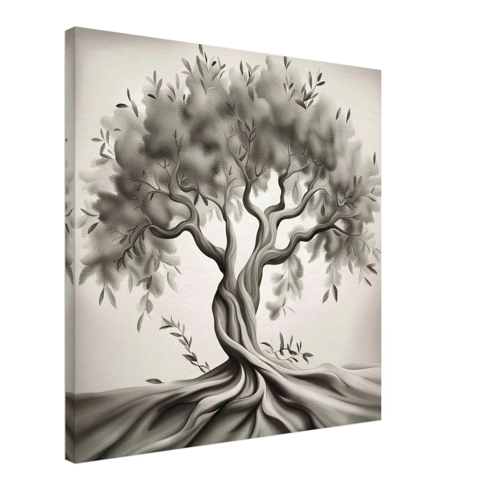 Leinwandbild - Olivenbaum - Schwarz-Weiß, Bleistift Stil, KI-Kunst - RolConArt, Schwarz-Weiß,
