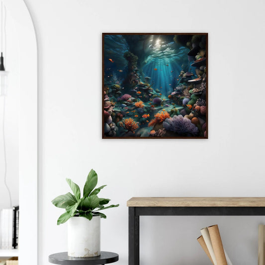 Gerahmtes Premium-Poster - Unterwasserwelt - Digitaler Stil, KI-Kunst - RolConArt, Unterwasserlandschaften,