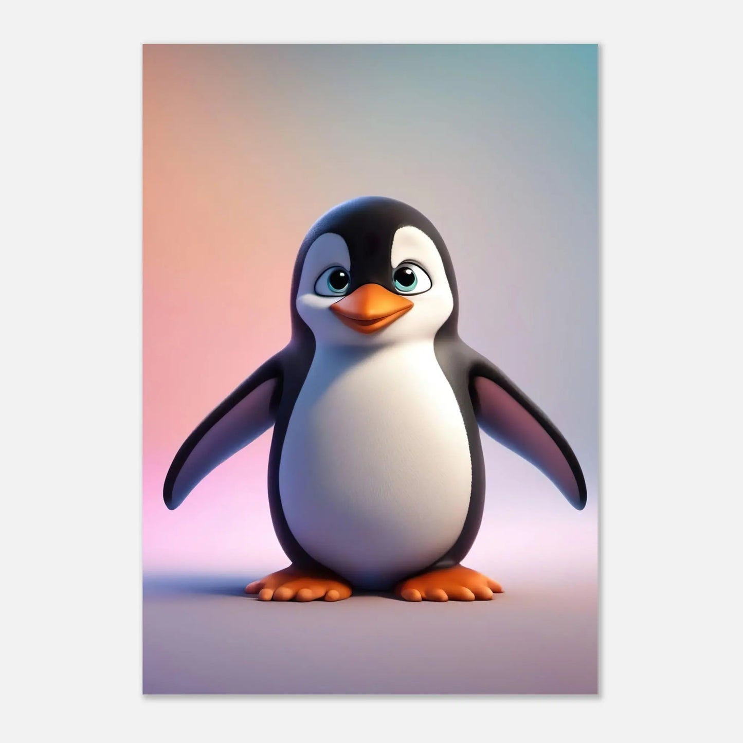 Aluminiumdruck - Pinguin - Kinderbild, 3D-Stil, KI-Kunst RolConArt