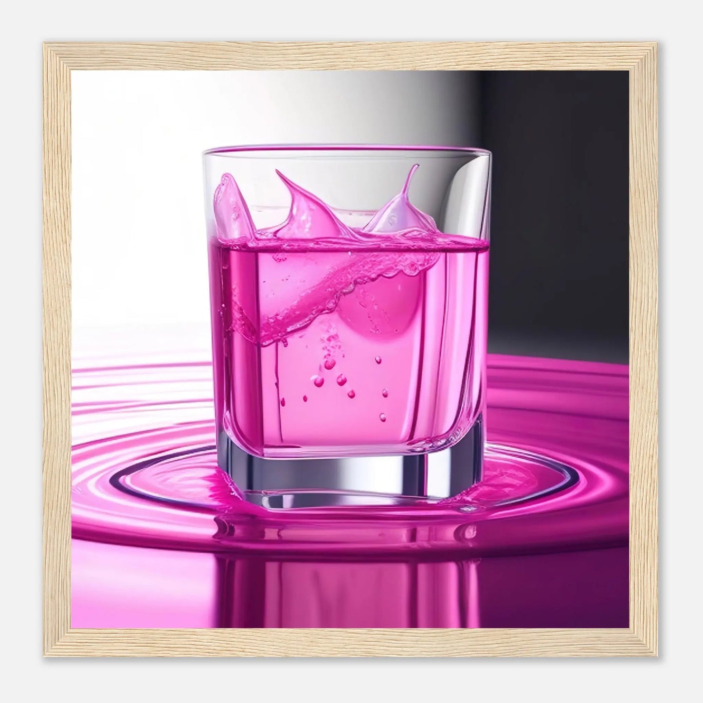 Gerahmtes Premium-Poster - Erfrischendes Rosa - Foto Stil, KI-Kunst - RolConArt, Kreative Vielfalt, 30x30-cm-12x12-Holzrahmen