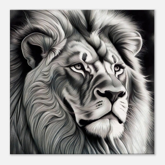 Leinwandbild - Löwe - Schwarz-Weiß, Bleistift Stil, KI-Kunst - RolConArt, Schwarz-Weiß, 60x60-cm-24x24