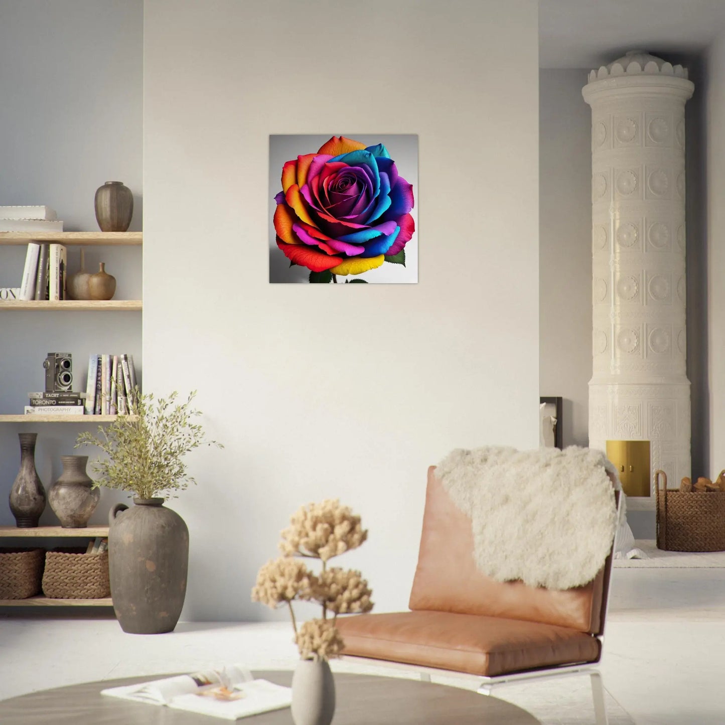 Aluminiumdruck - Bunte Rose - Foto Stil, KI-Kunst - RolConArt, Pflanzen,