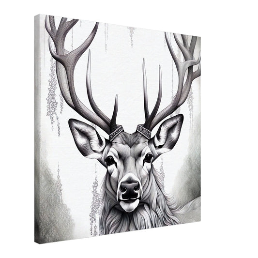 Leinwandbild - Hirsch - Schwarz-Weiß, Bleistift Stil, KI-Kunst - RolConArt, Schwarz-Weiß,