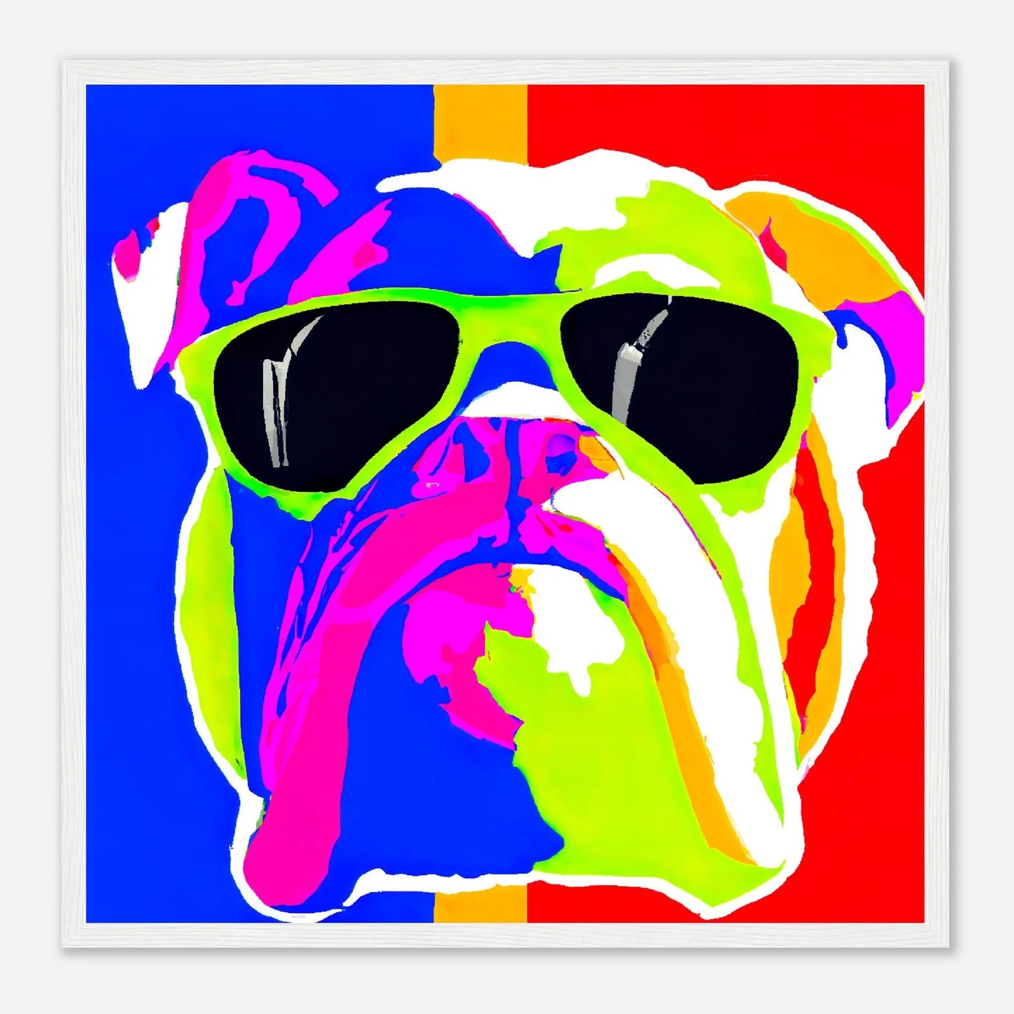Gerahmtes Premium-Poster - Englische Bulldogge - Pop Art Stil, KI-Kunst - RolConArt, Pop Art - Tiere, 50x50-cm-20x20-Weiß