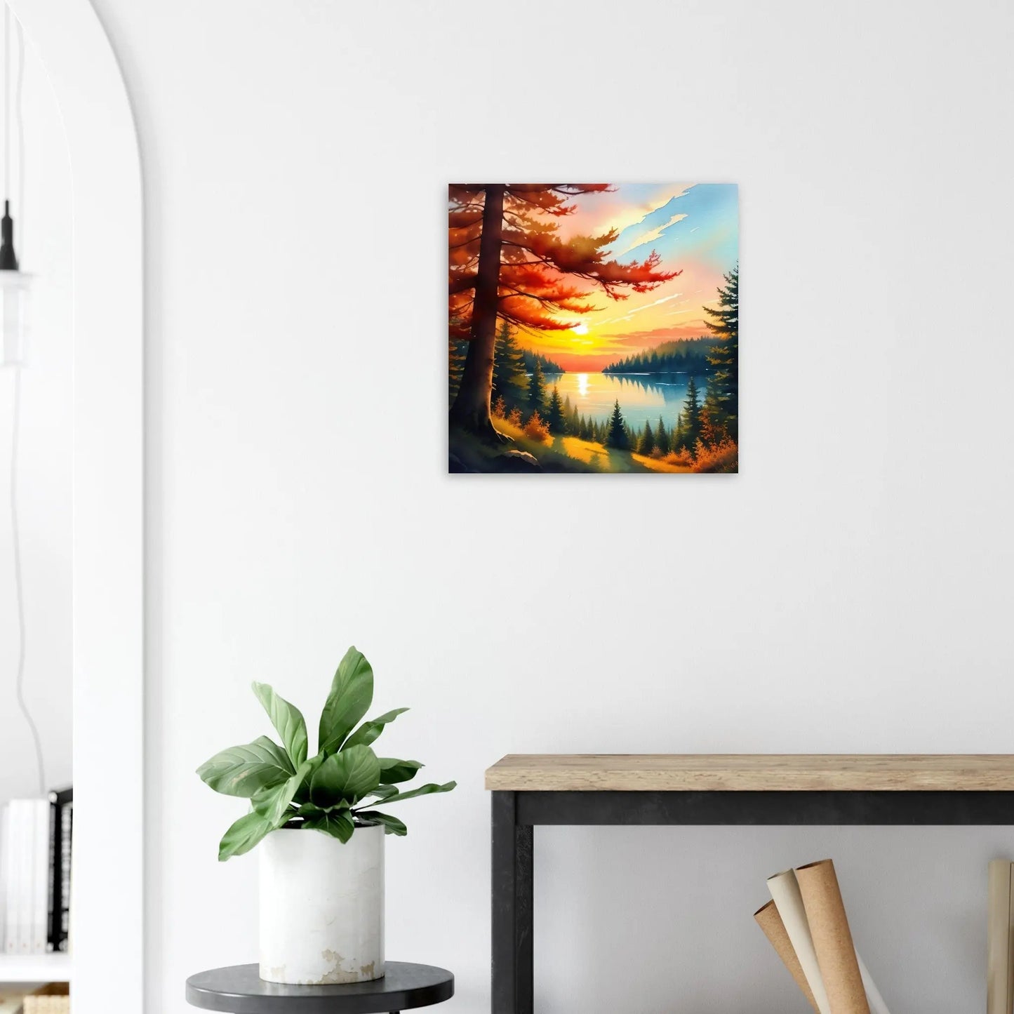 Moderner Forex-Druck - Landschaft mit See - Malerischer Stil, KI-Kunst - RolConArt, Landschaften, 50x50-cm-20x20-Weiß