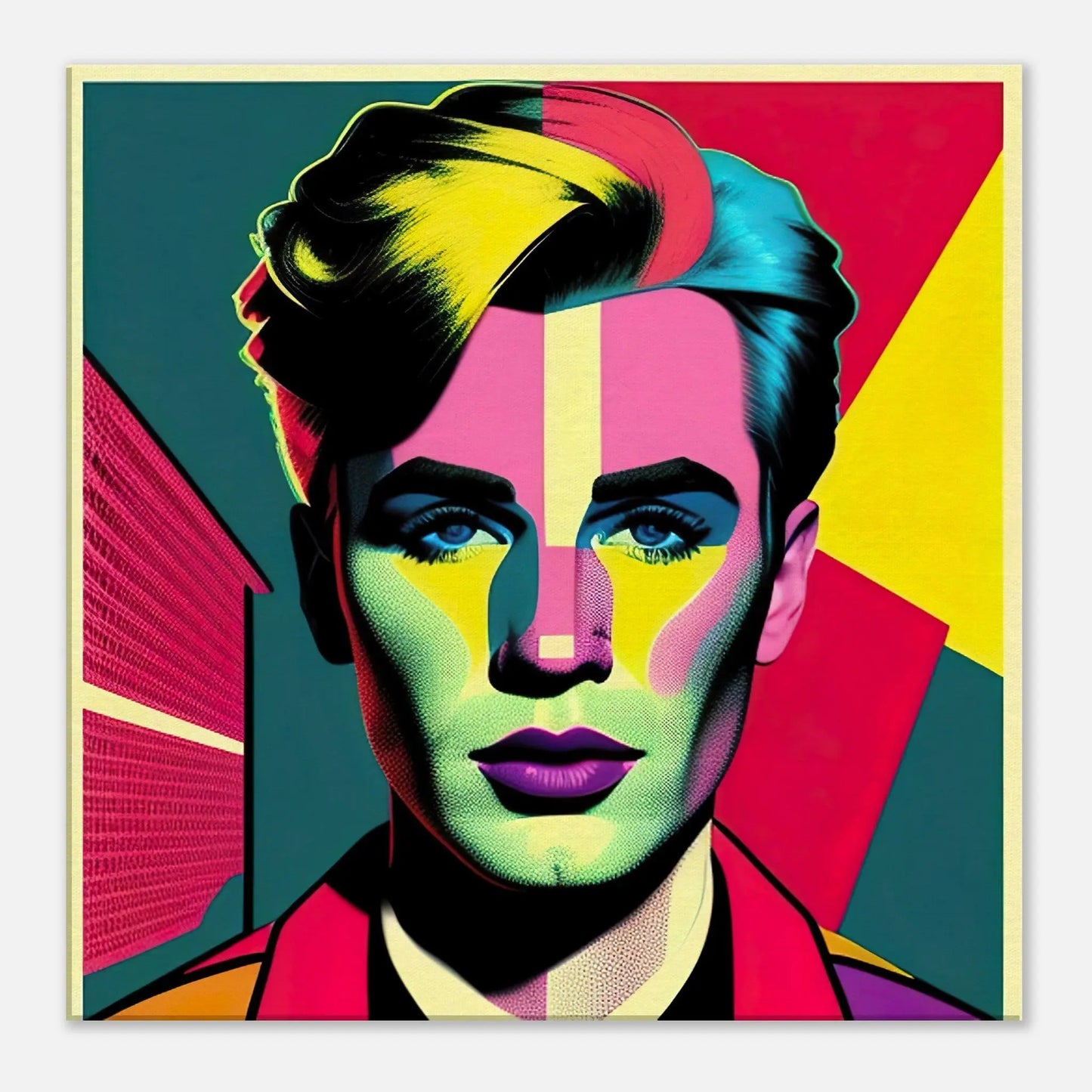 Leinwandbild - Männerporträt im Pop Art Stil, KI-Kunst - RolConArt, Pop Art - Porträts, 60x60-cm-24x24