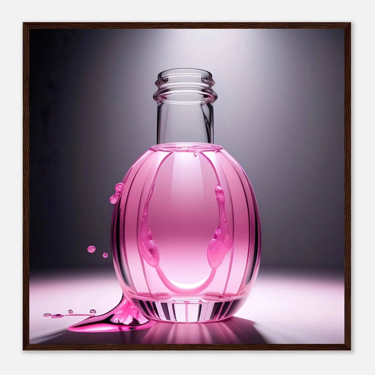 Gerahmtes Premium-Poster - Rosa Flüssigkeit - Foto Stil, KI-Kunst - RolConArt, Kreative Vielfalt, 70x70-cm-28x28-Dunkler-Holzrahmen