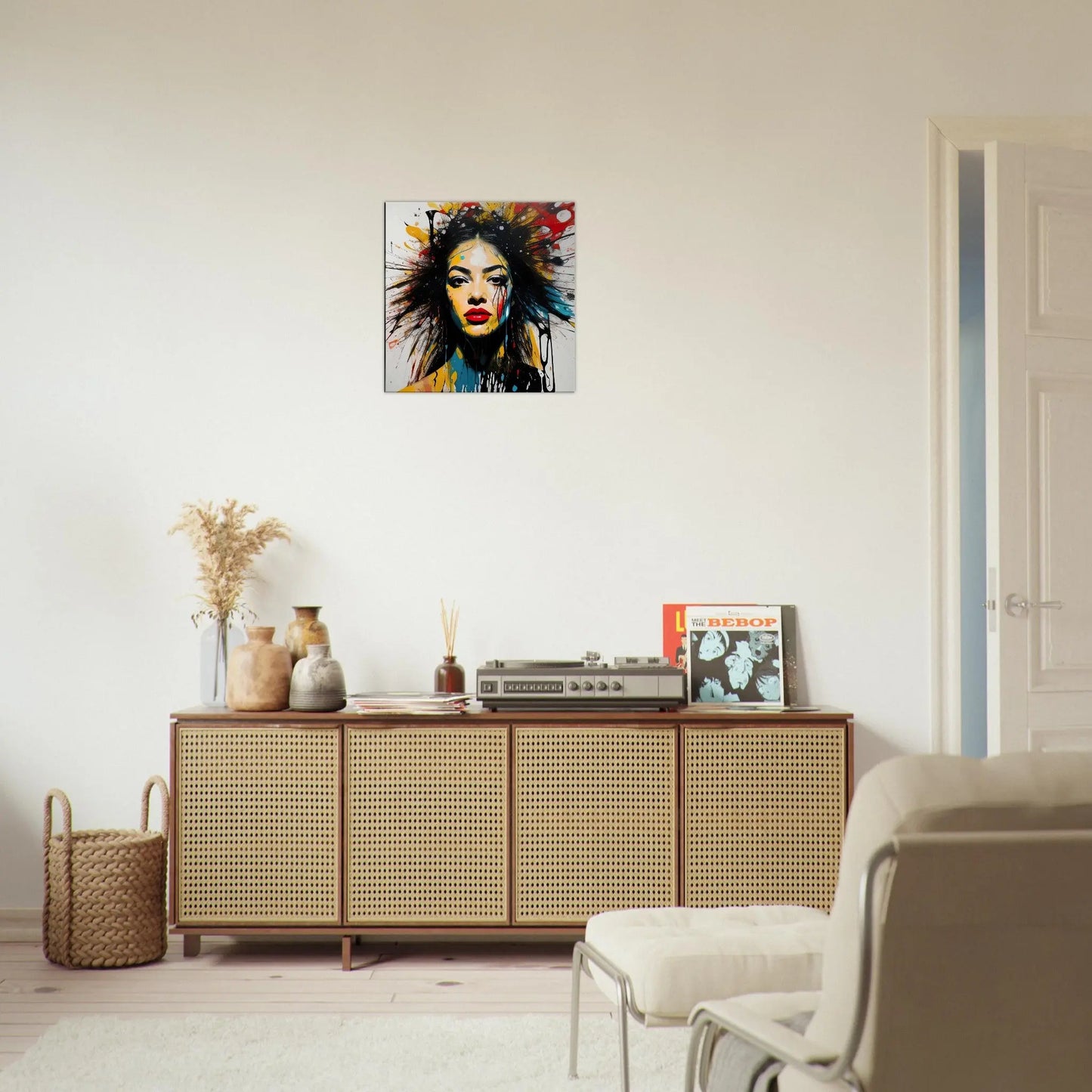 Leinwandbild - Frauenporträt im Splash Art Stil, KI-Kunst - RolConArt, Splash Art - Porträts,
