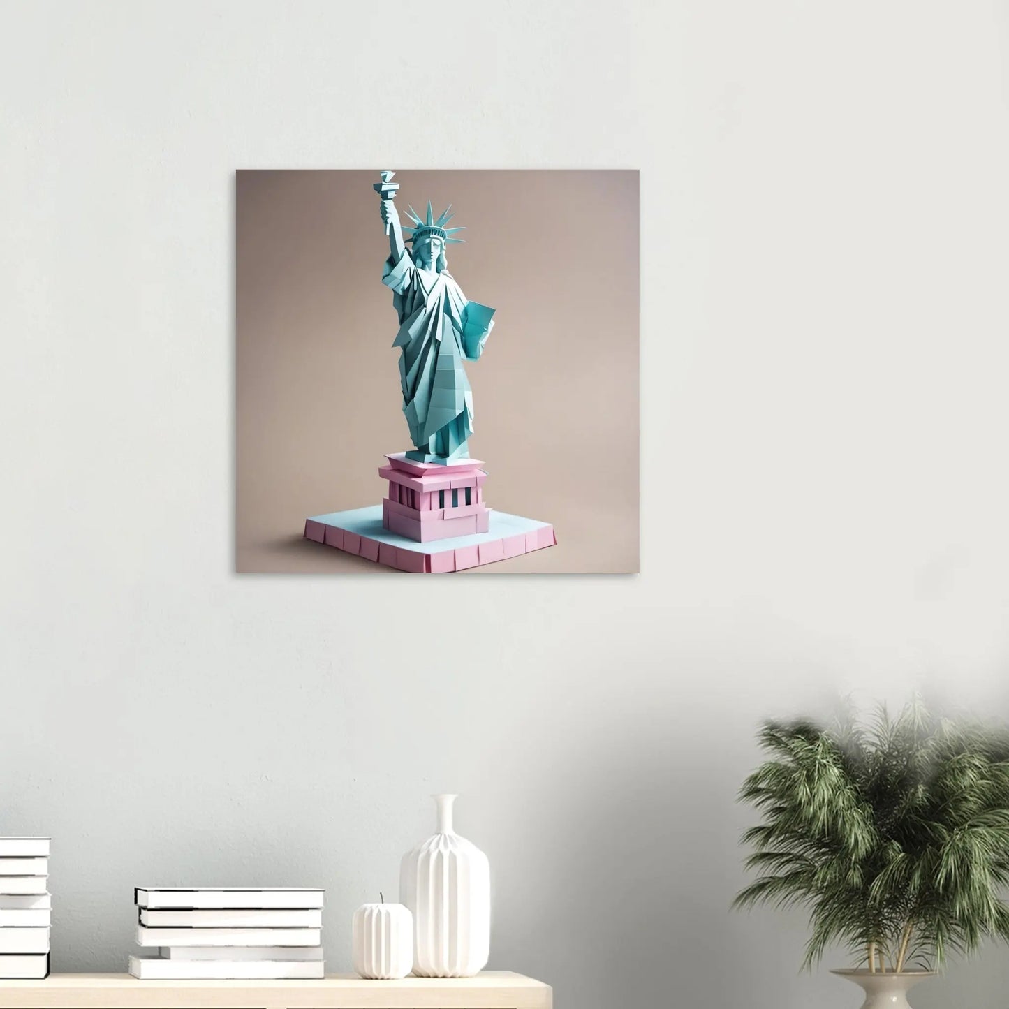Aluminiumdruck - Freiheitsstatue - Origami Stil, KI-Kunst RolConArt