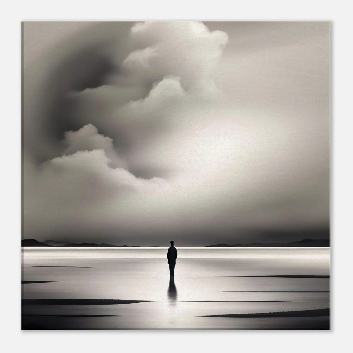 Leinwandbild - Weitblick - Schwarz-Weiß, Digitaler Stil, KI-Kunst - RolConArt, Schwarz-Weiß, 50x50-cm-20x20