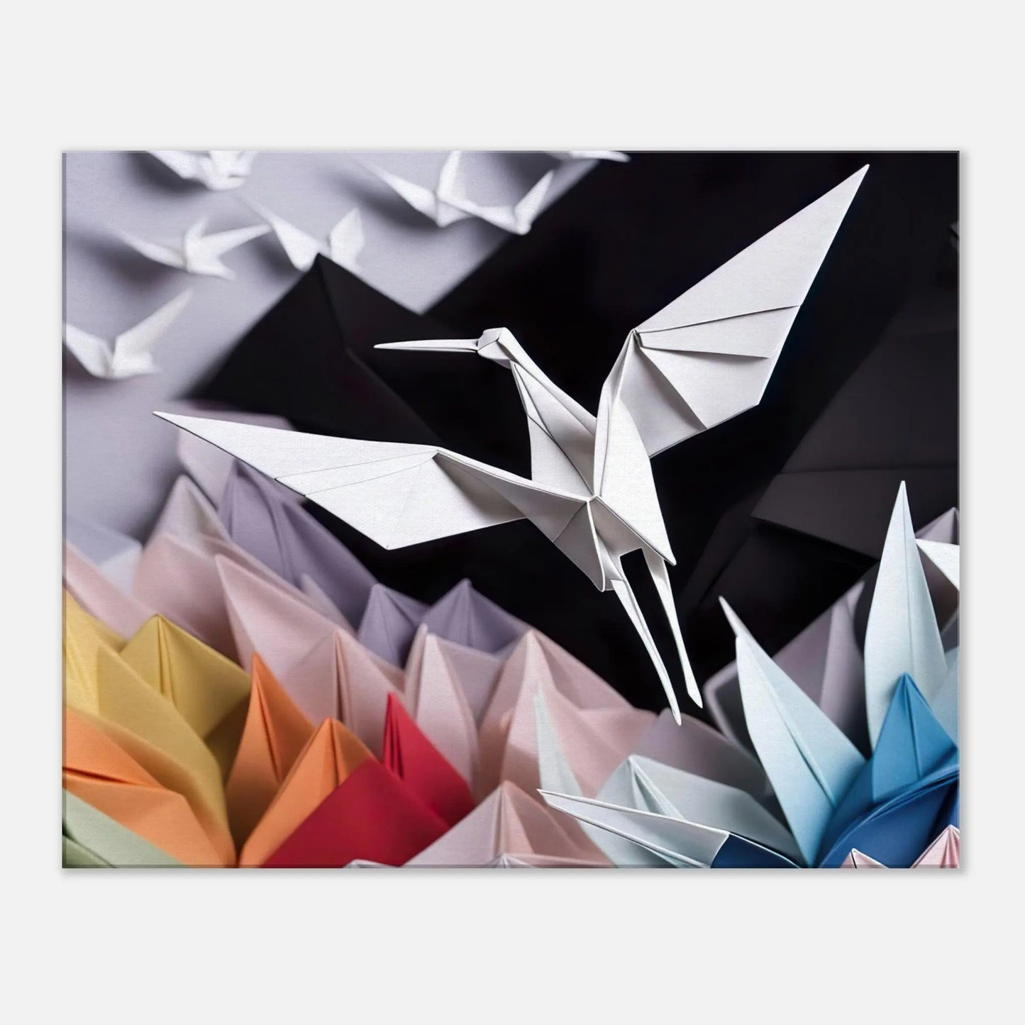 Leinwandbild - Kranich - Origami Stil, KI-Kunst - RolConArt, Origami Kunst, 60x75-cm-24x30