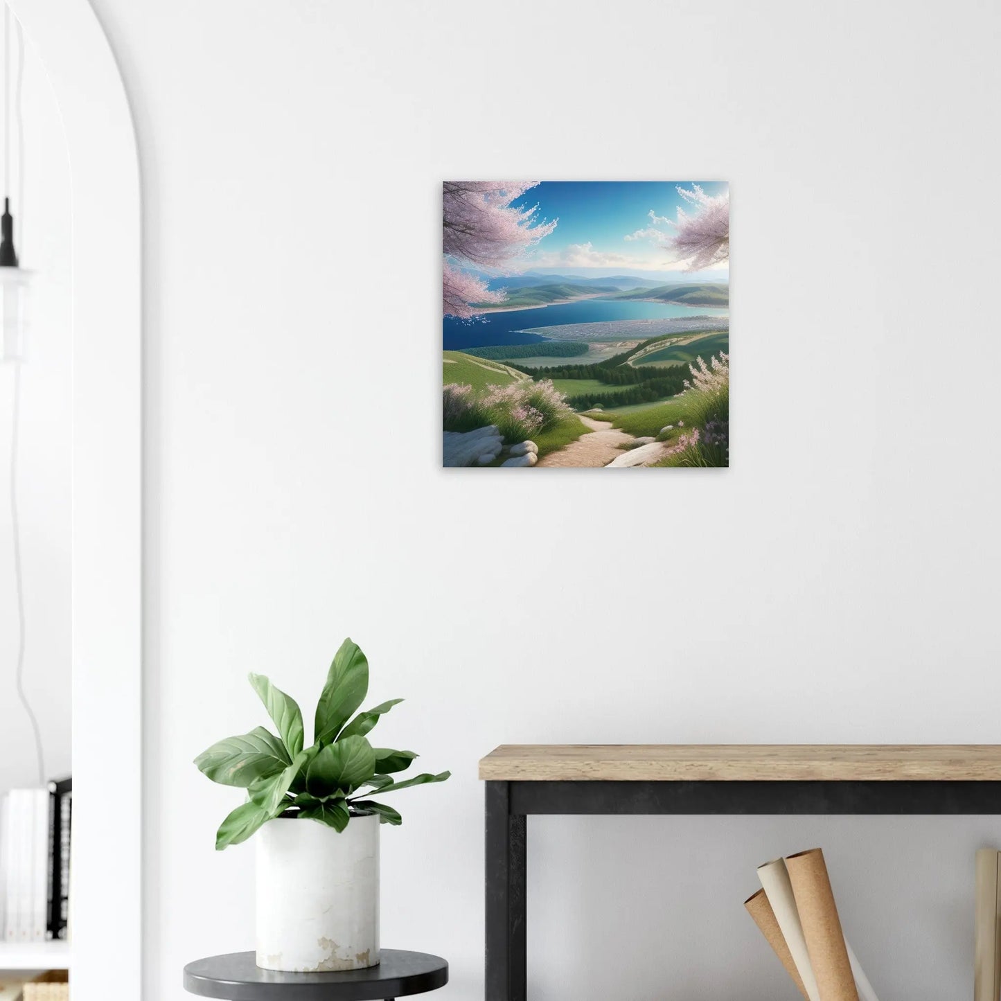 Moderner Forex-Druck - Bergpanorama - Foto-Stil, KI-Kunst - RolConArt, Landschaften, 50x50-cm-20x20-Weiß