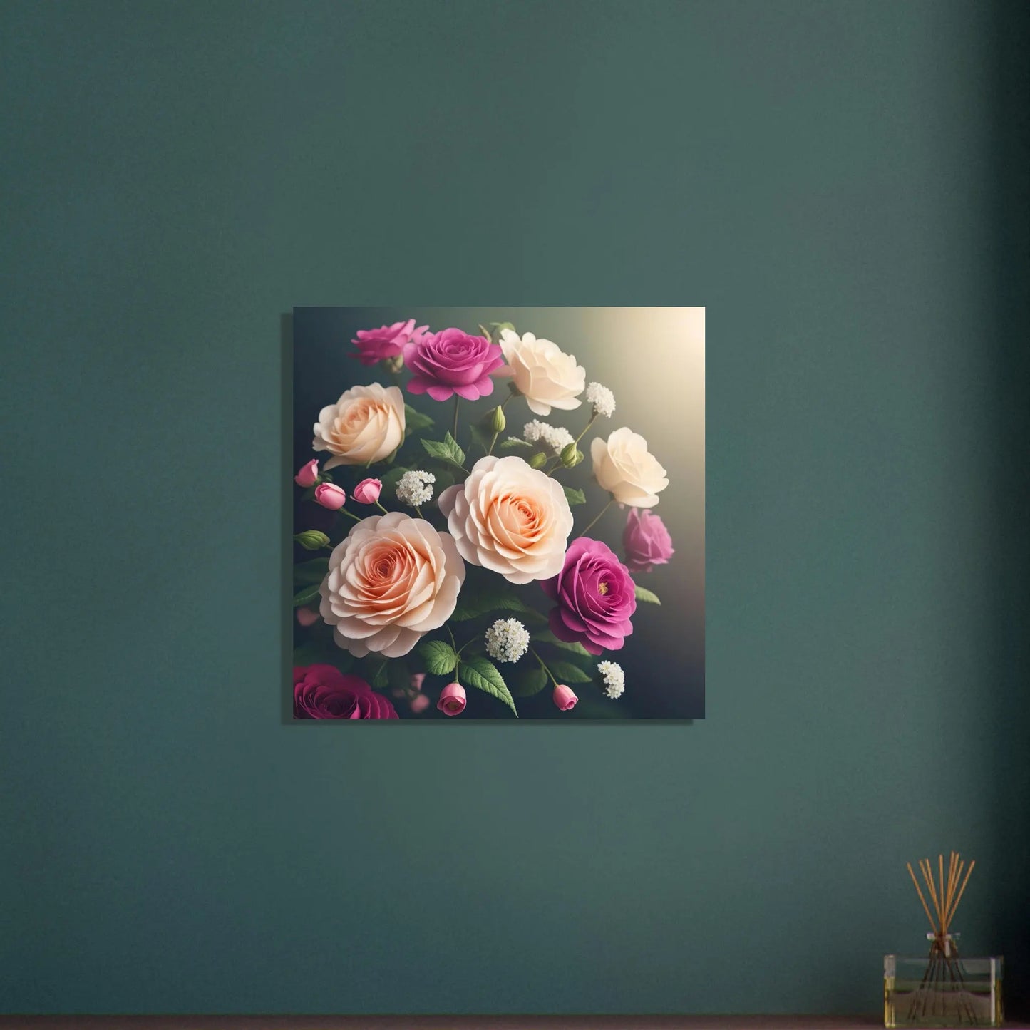 Aluminiumdruck - Rosen Blüten - Foto Stil, KI-Kunst - RolConArt, Pflanzen, 60x60-cm-24x24