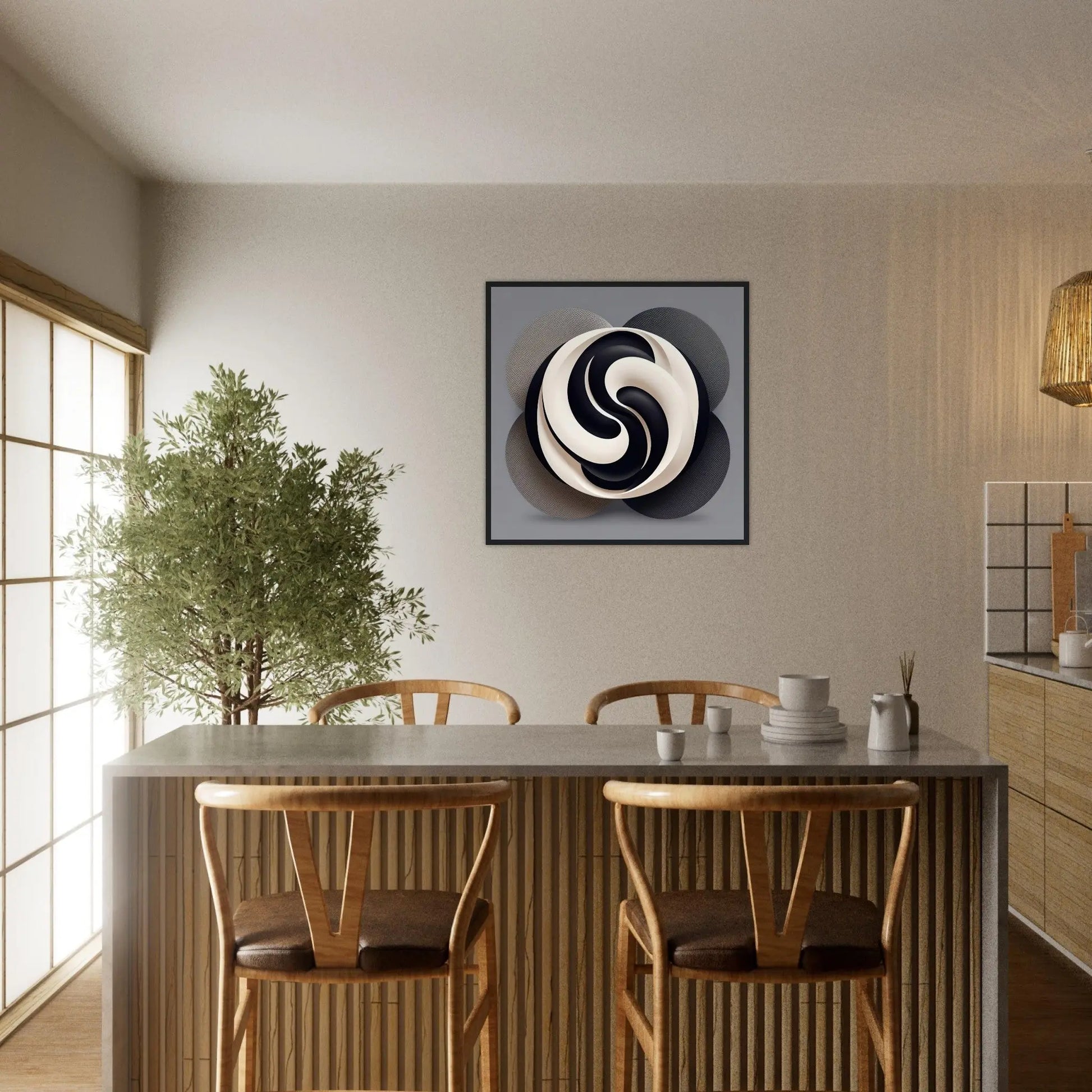 Gerahmtes Premium-Poster - Yin Yang - Digitaler Stil, KI-Kunst - RolConArt, Kreative Vielfalt,