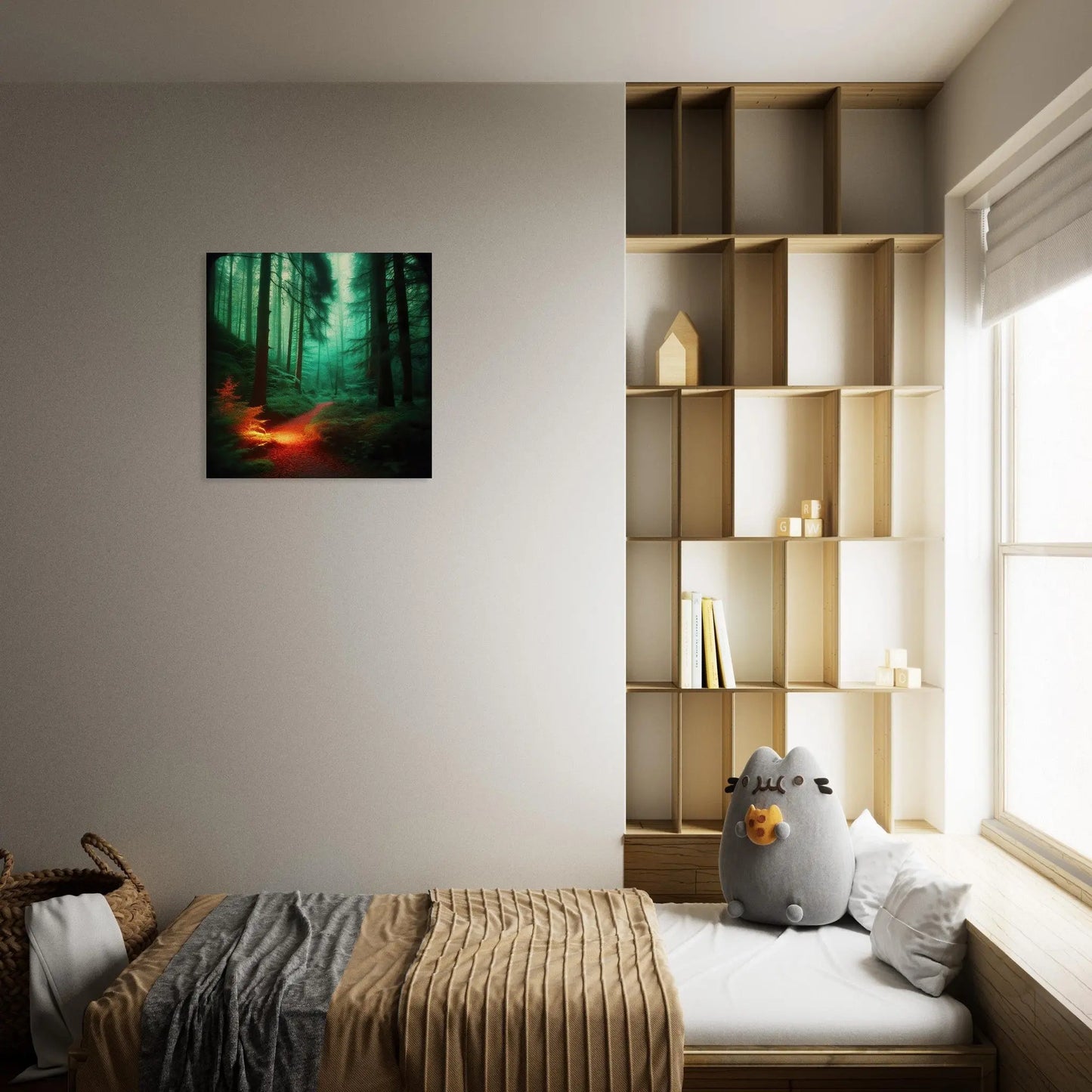 Moderner Forex-Druck - Waldlandschaft bei Nacht - Foto Stil, KI-Kunst - RolConArt, Landschaften,