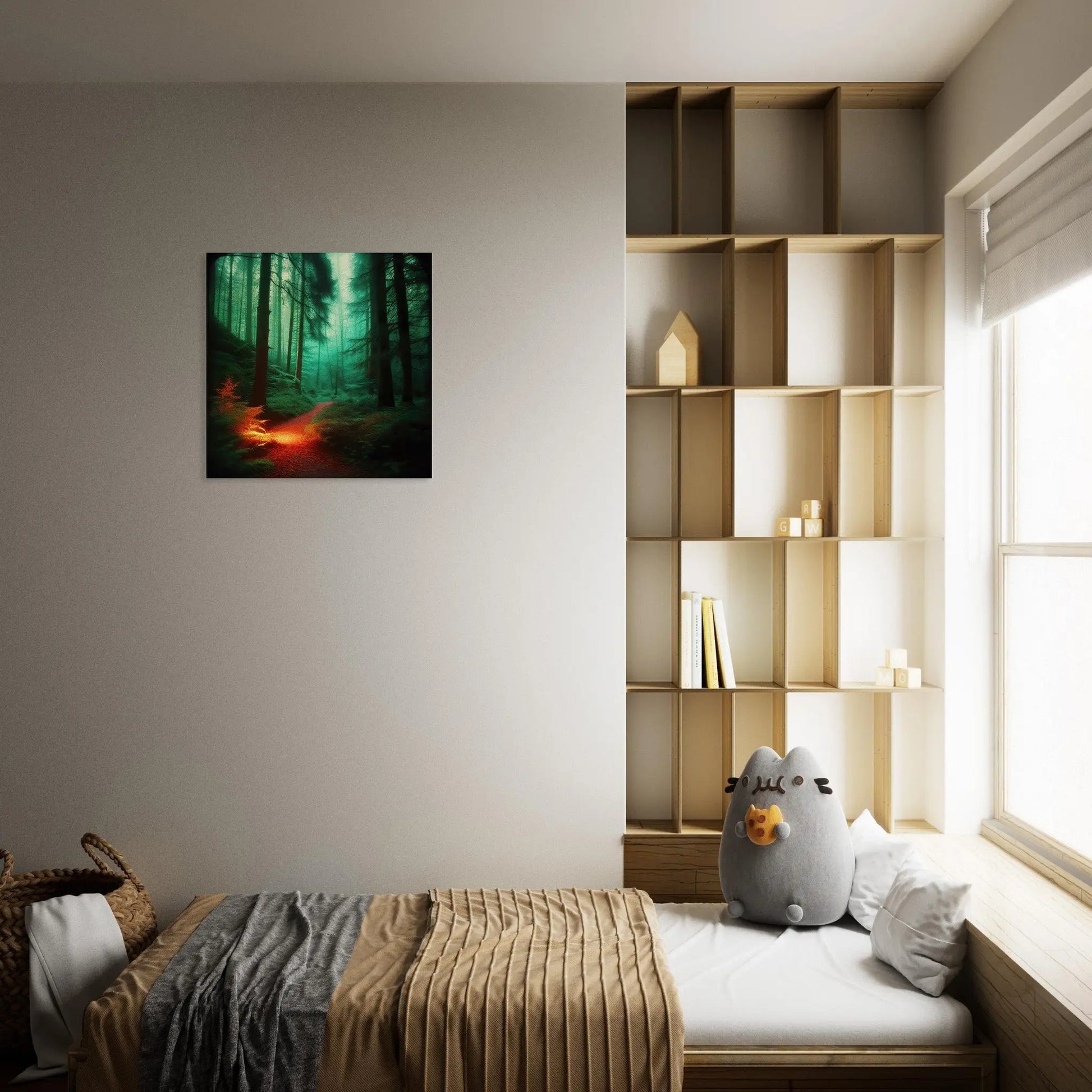 Moderner Forex-Druck - Waldlandschaft bei Nacht - Foto Stil, KI-Kunst - RolConArt, Landschaften,