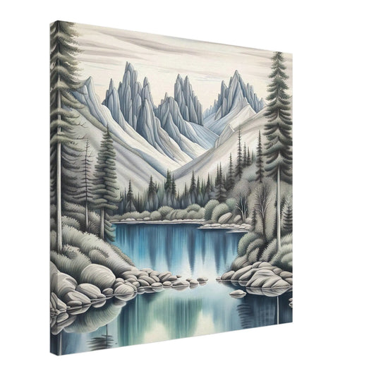 Leinwandbild - Berglandschaft mit See - Malerischer Stil, KI-Kunst - RolConArt, Landschaften,