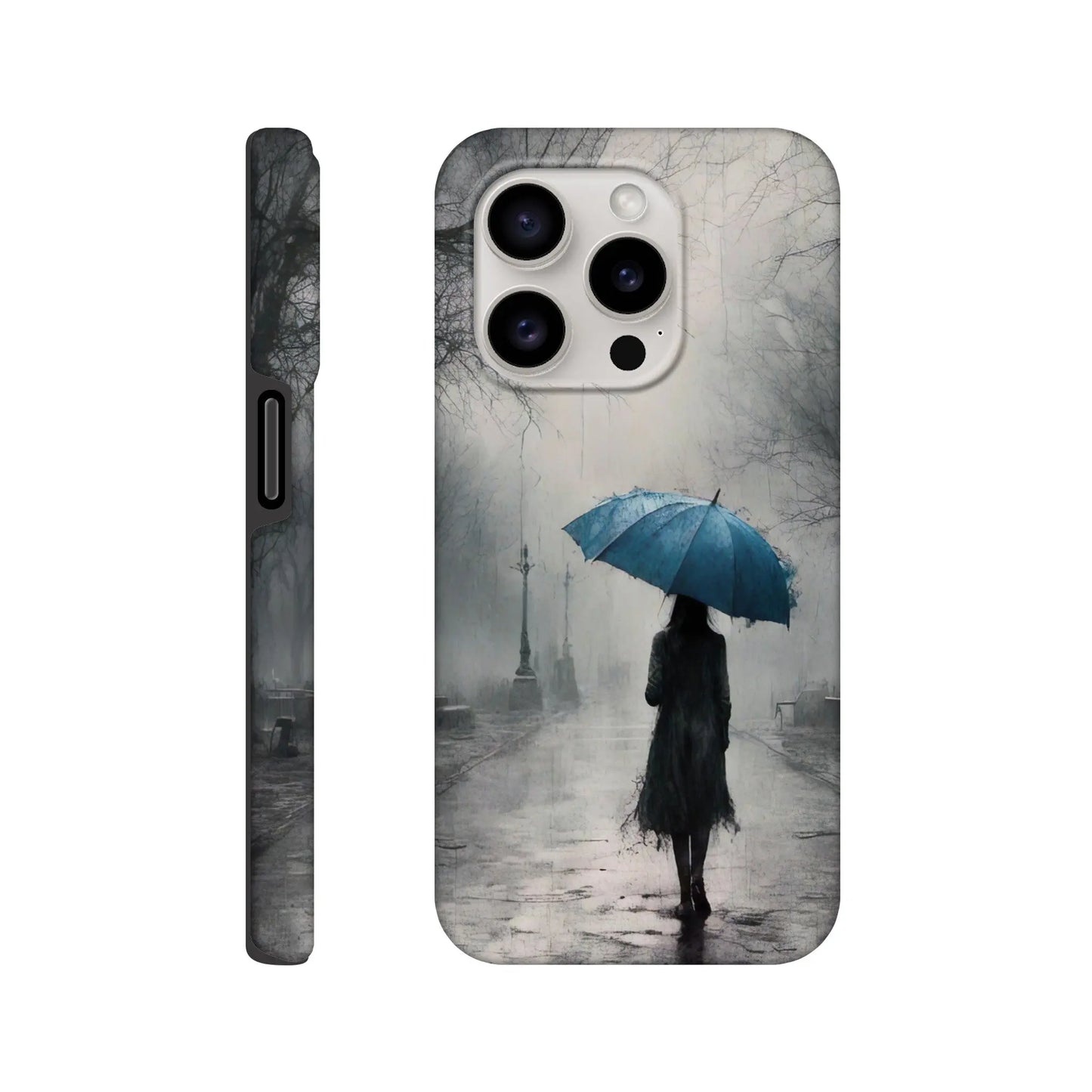 Smartphone-Hülle "Hart" - Frau Im Park - Düsterer Stil, KI-Kunst RolConArt, Malerischer Stil - Porträts, iPhone-15-Pro