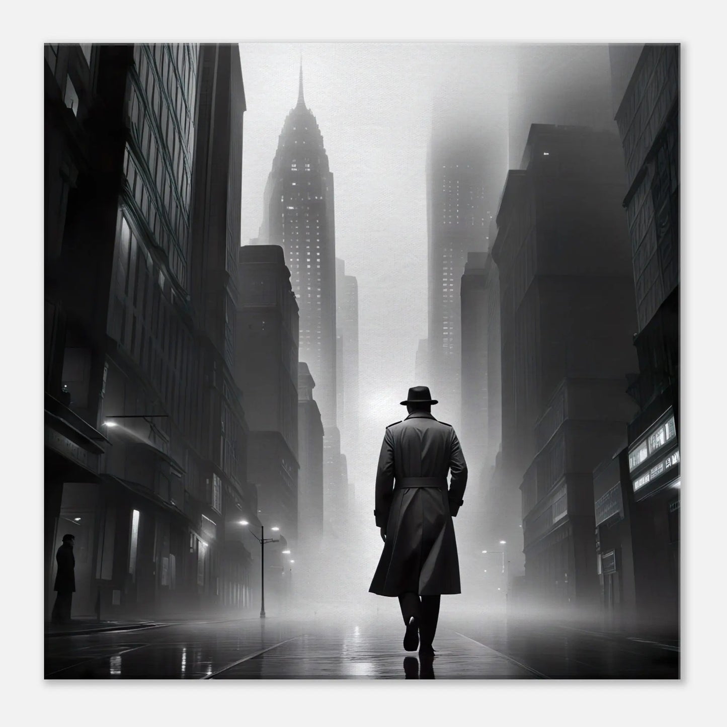 Leinwandbild - Stadtgänger - Schwarz-Weiß, Digitaler Stil, KI-Kunst - RolConArt, Schwarz-Weiß, 50x50-cm-20x20