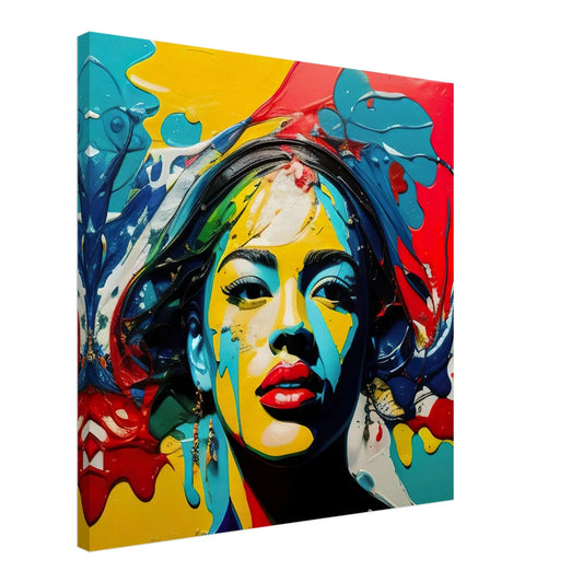 Leinwandbild - Frauenporträt im Splash Art Stil, KI-Kunst - RolConArt, Splash Art - Porträts,