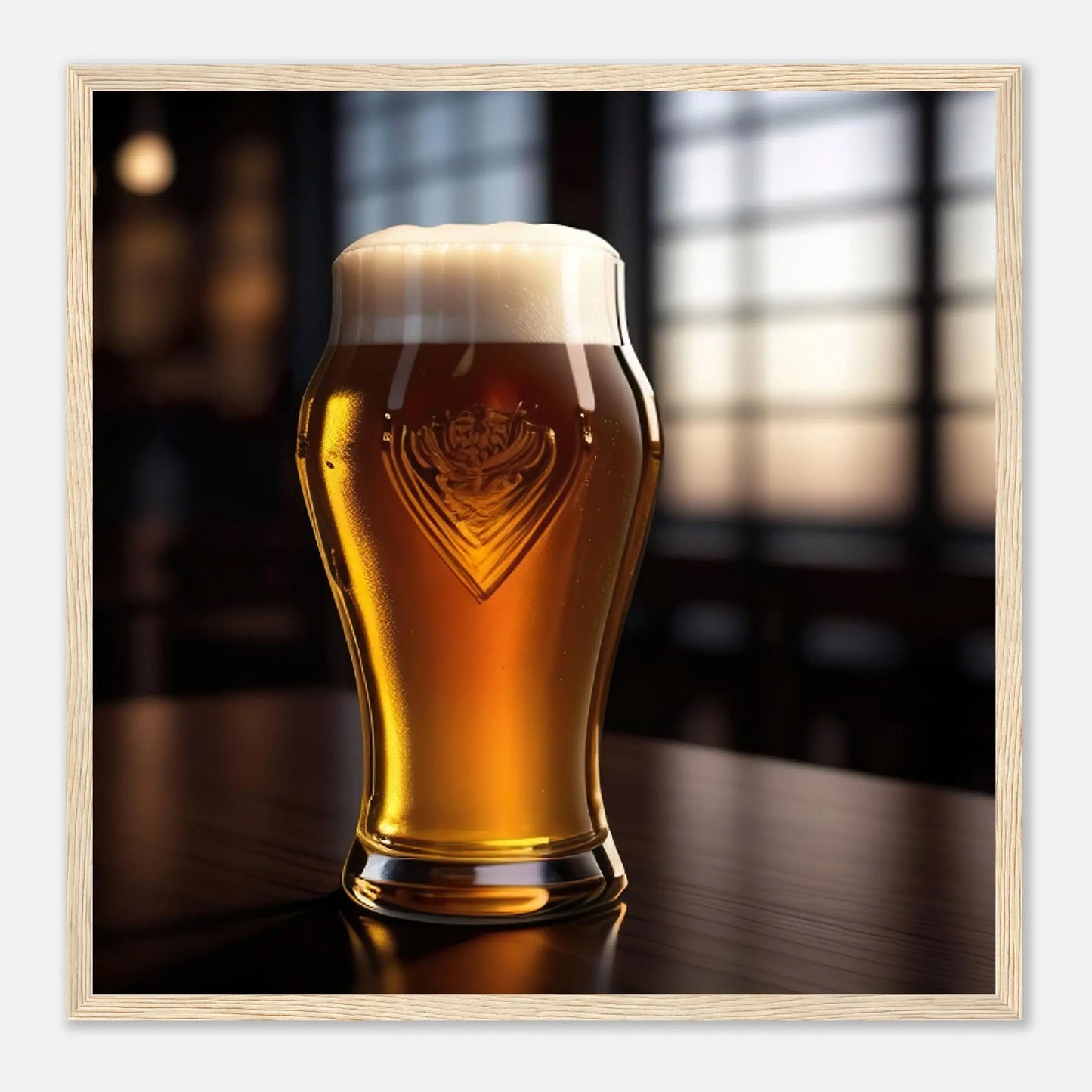 Gerahmtes Premium-Poster - Bier im Glas - Foto Stil, KI-Kunst - RolConArt, Kreative Vielfalt, 50x50-cm-20x20-Holzrahmen