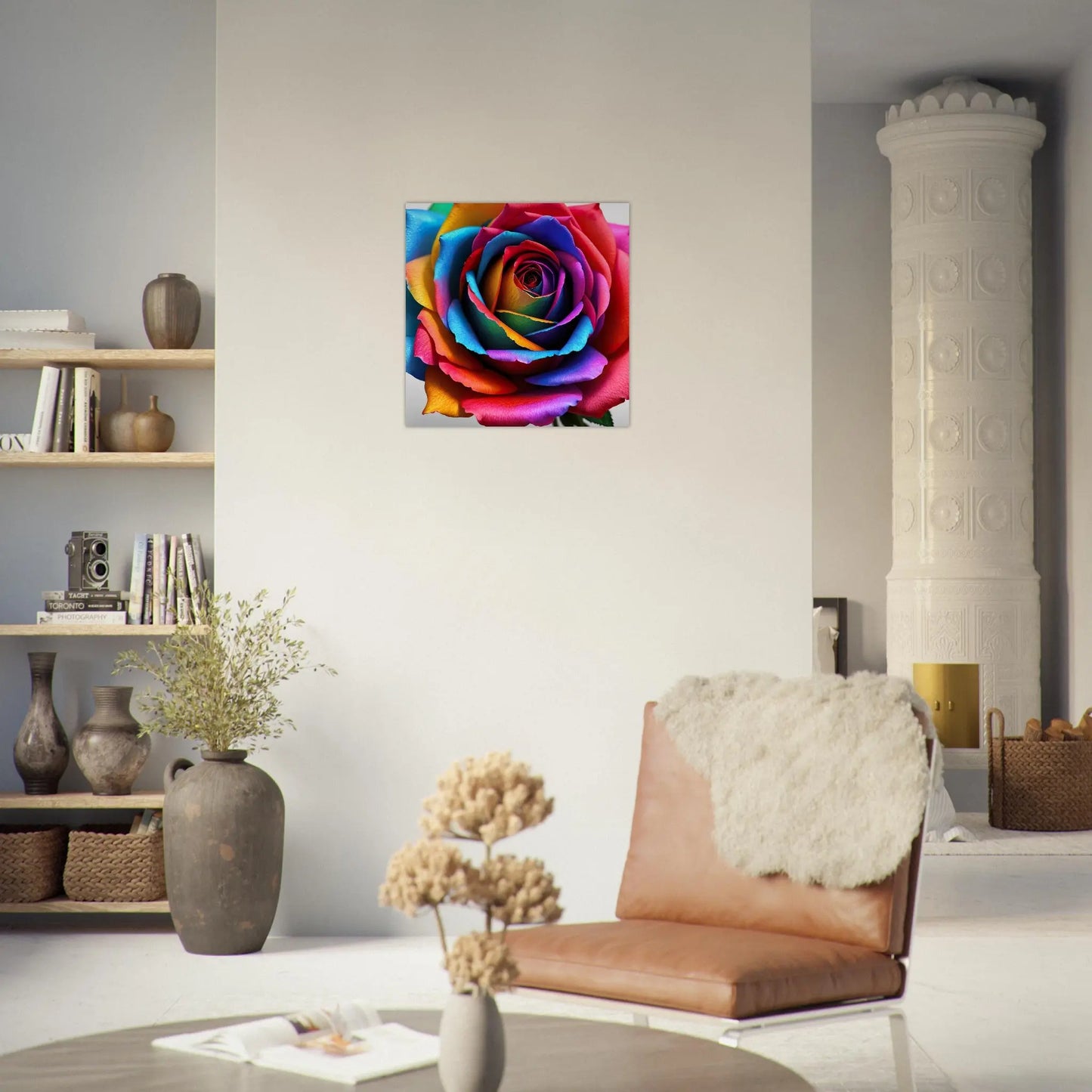 Aluminiumdruck - Bunte Rose - Foto Stil, KI-Kunst - RolConArt, Pflanzen,