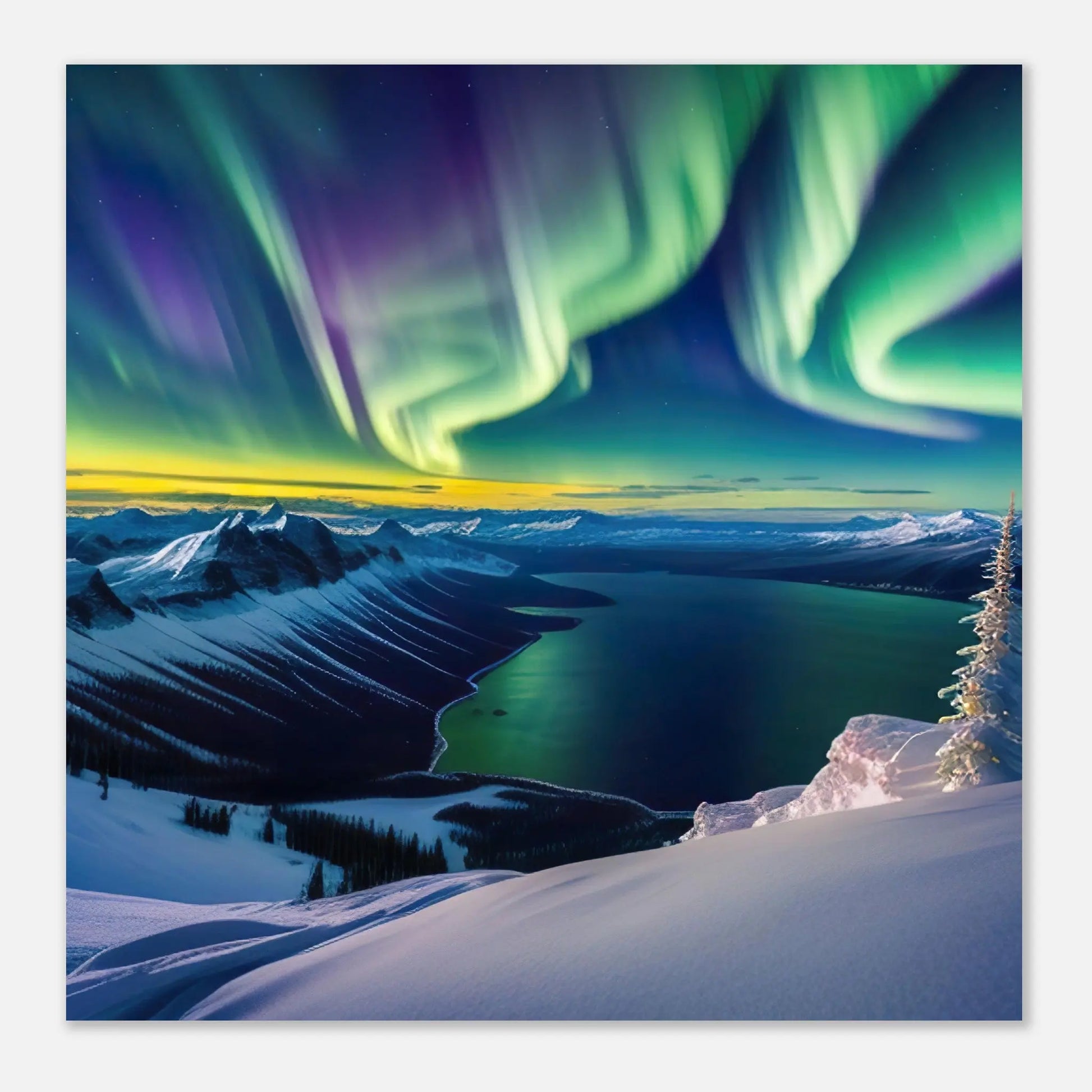 Moderner Forex-Druck -Bergpanorama, Polarlichter- Foto Stil, KI-Kunst - RolConArt, Landschaften,