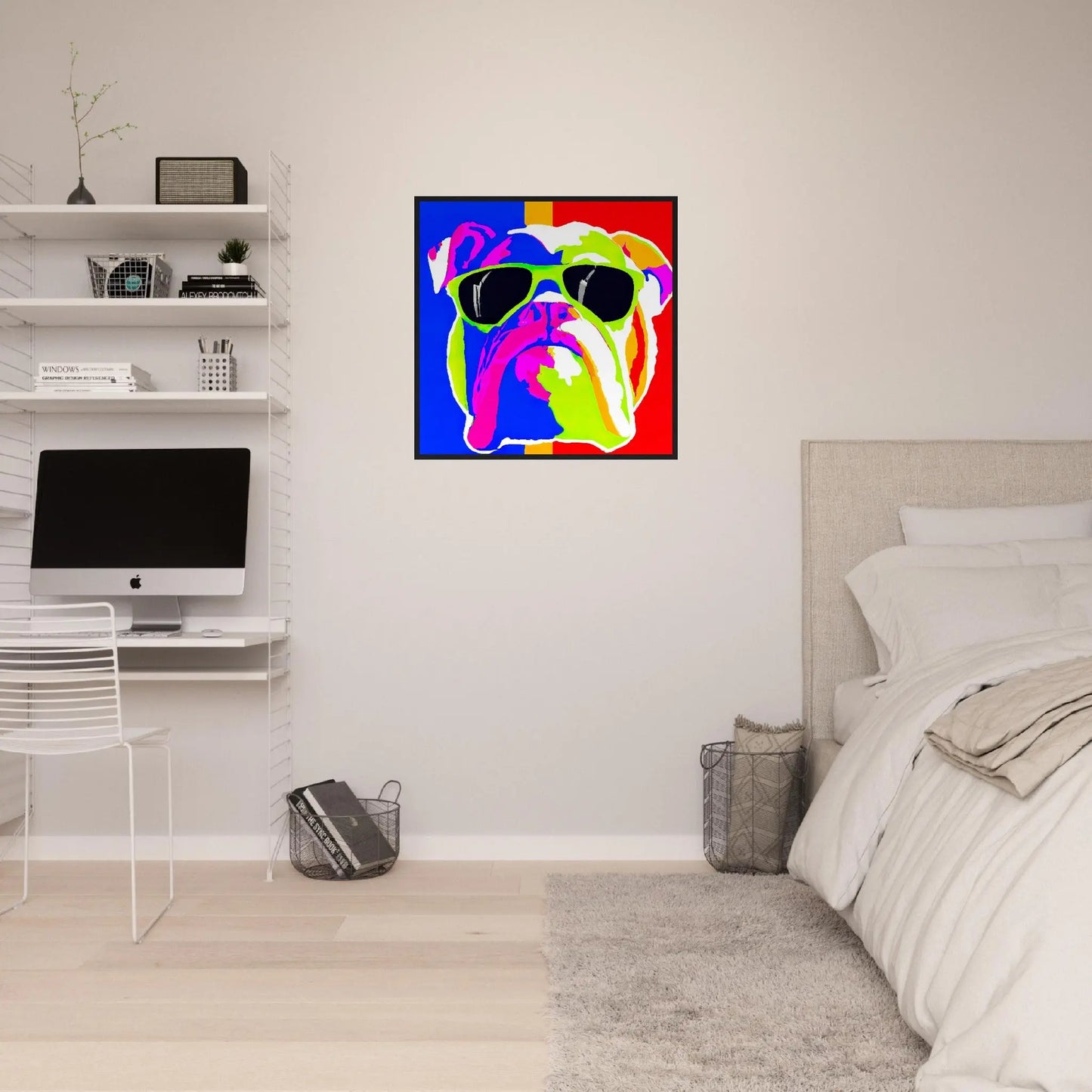 Gerahmtes Premium-Poster - Englische Bulldogge - Pop Art Stil, KI-Kunst - RolConArt, Pop Art - Tiere,