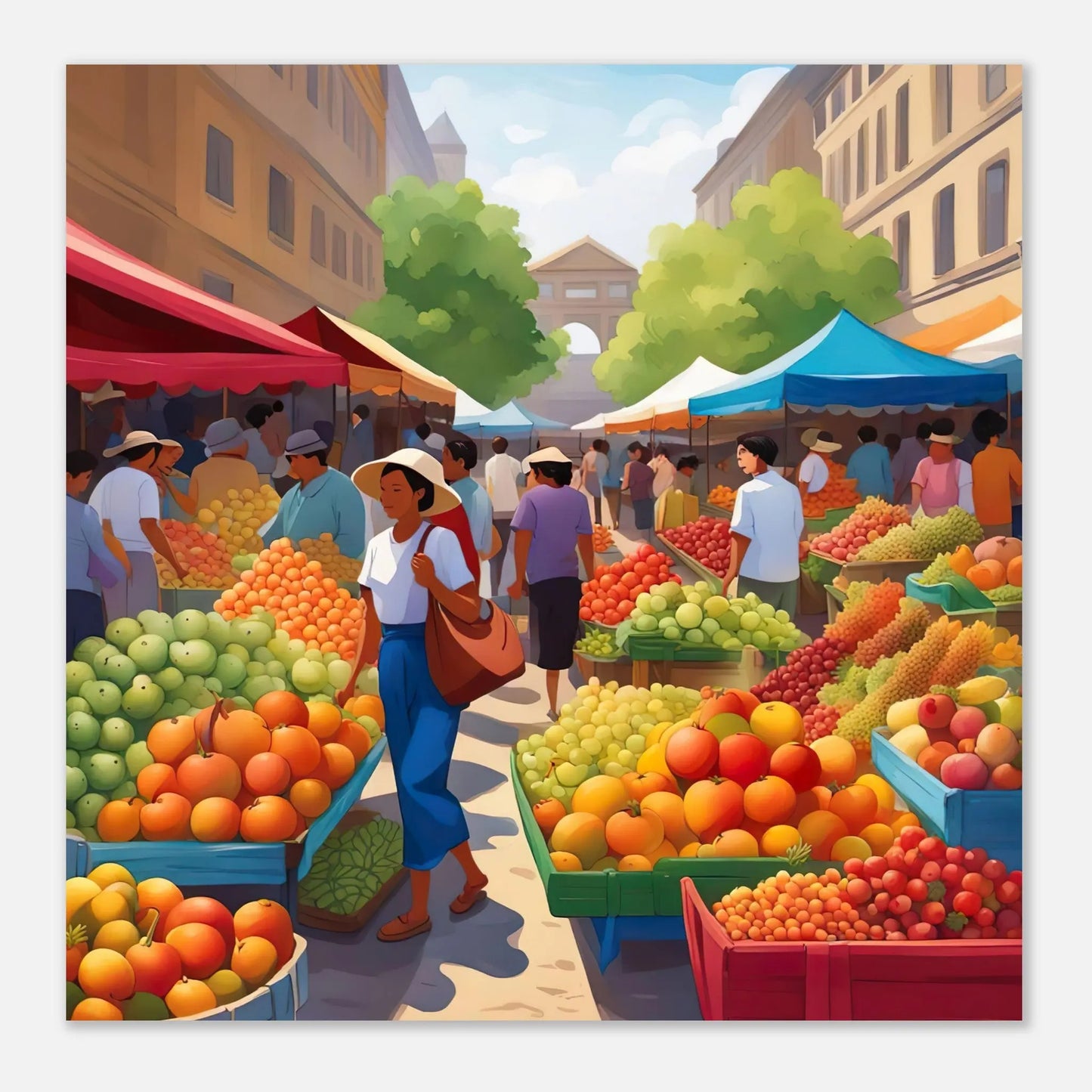 Moderner Forex-Druck - Obstmarkt - Malerischer Stil, KI-Kunst RolConArt