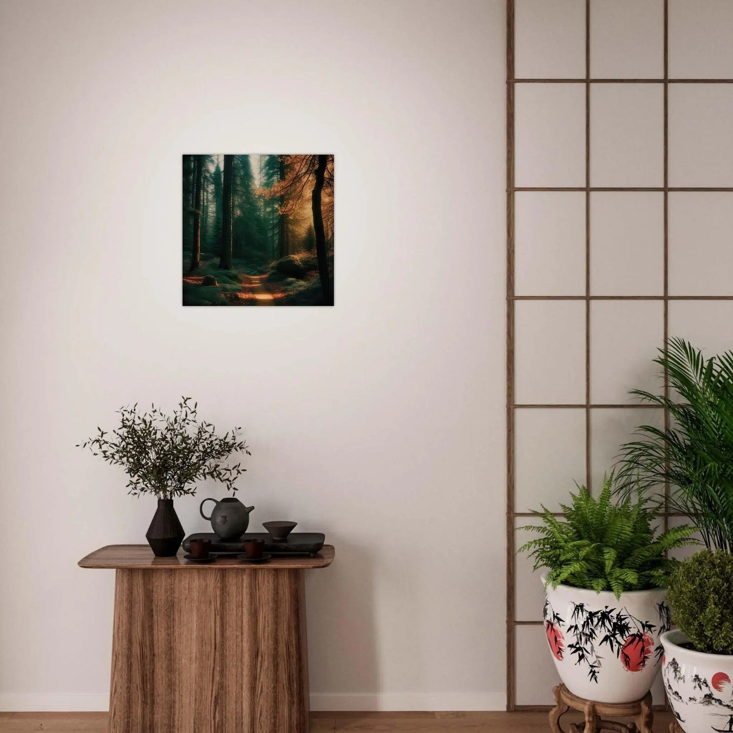 Moderner Forex-Druck - Waldlandschaft - Foto Stil, KI-Kunst - RolConArt, Landschaften,