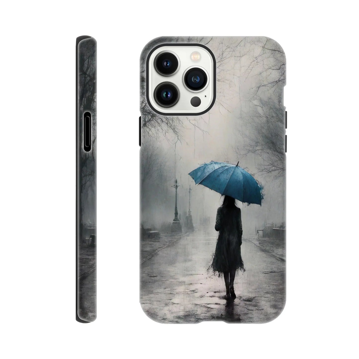 Smartphone-Hülle "Hart" - Frau Im Park - Düsterer Stil, KI-Kunst RolConArt, Malerischer Stil - Porträts, iPhone-13-Pro-Max