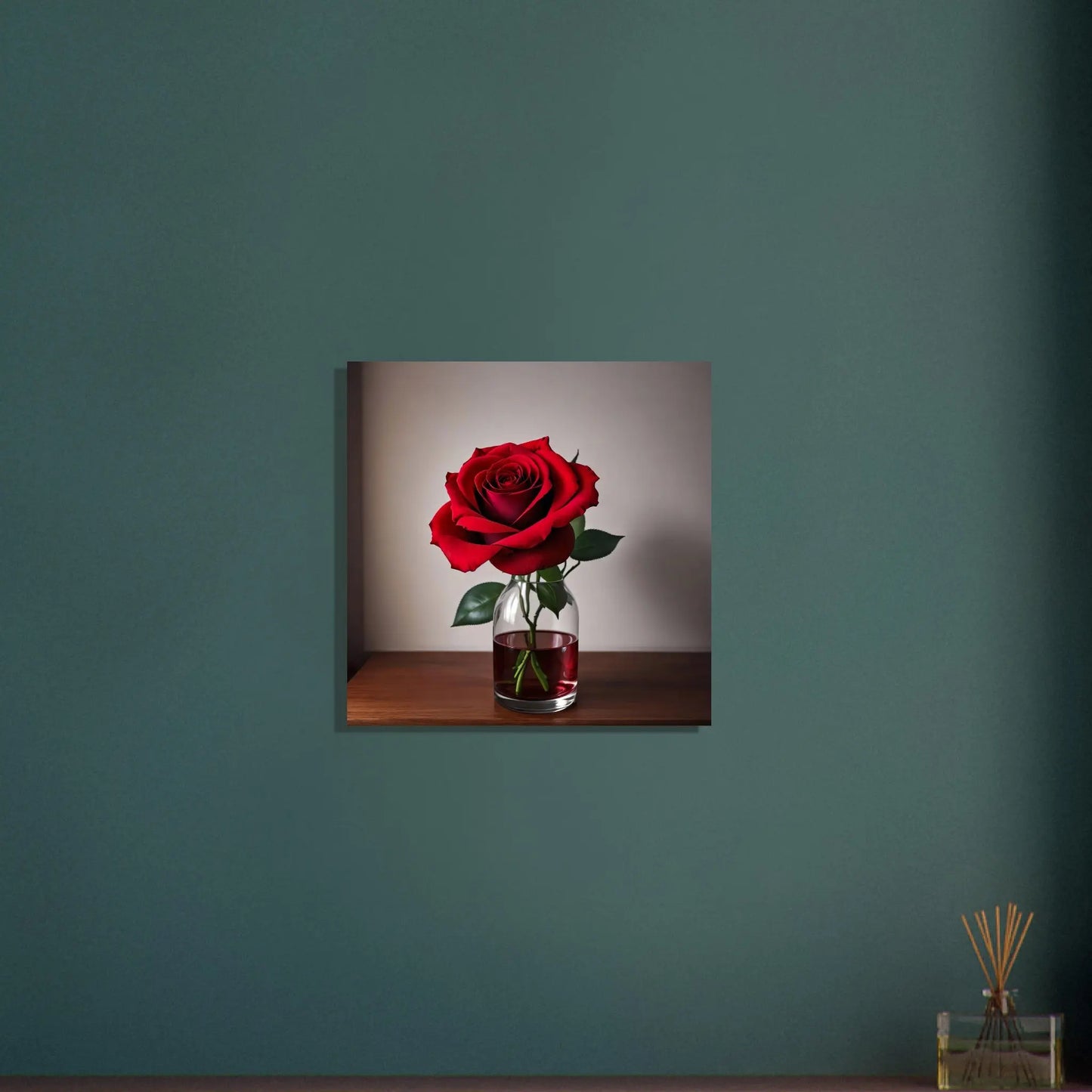 Aluminiumdruck - Rote Rose - Foto Stil, KI-Kunst - RolConArt, Pflanzen, 50x50-cm-20x20