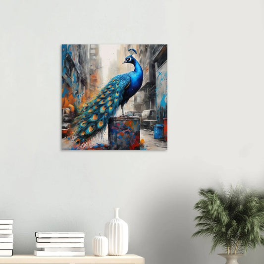 Aluminiumdruck - Blauer Pfau - Splash Art Stil, KI-Kunst RolConArt