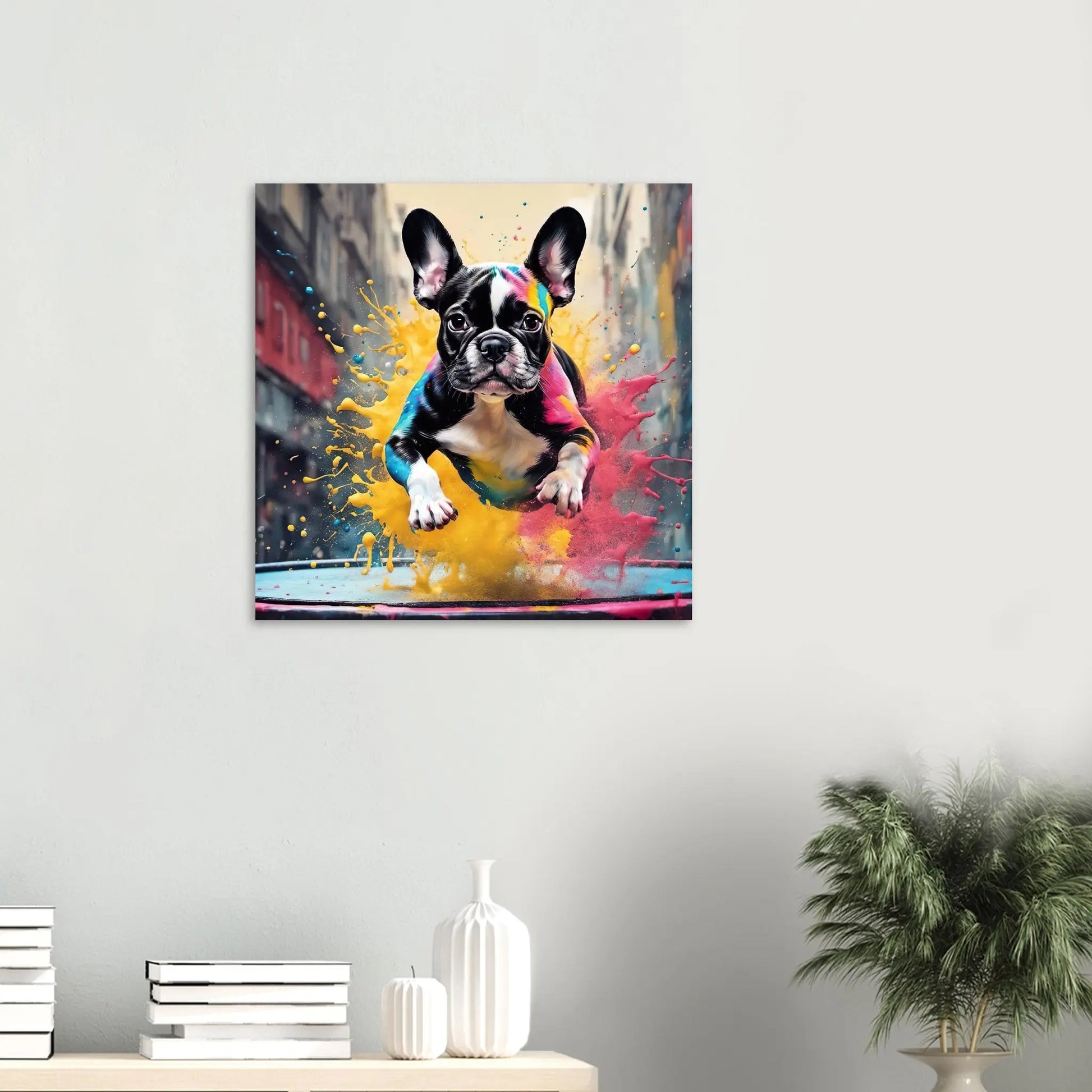 Aluminiumdruck - Französische Bulldogge - Splash Art Stil, KI-Kunst RolConArt