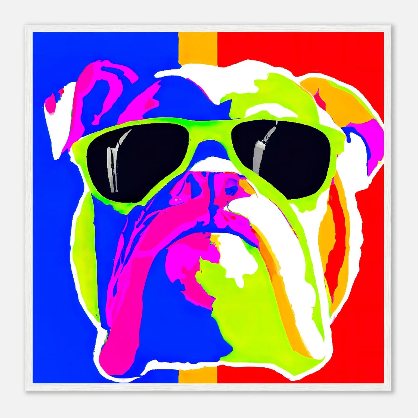 Gerahmtes Premium-Poster - Englische Bulldogge - Pop Art Stil, KI-Kunst - RolConArt, Pop Art - Tiere, 70x70-cm-28x28-Weiß