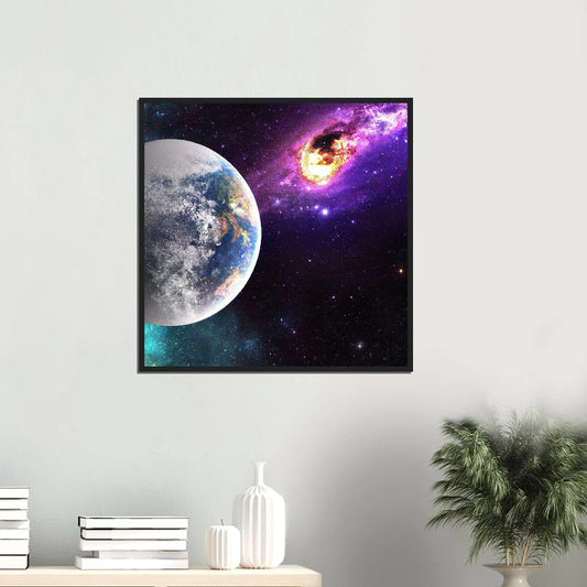 Gerahmtes Premium-Poster - Planet und Komet - Digitaler Stil, KI-Kunst - RolConArt, Sci-Fi,