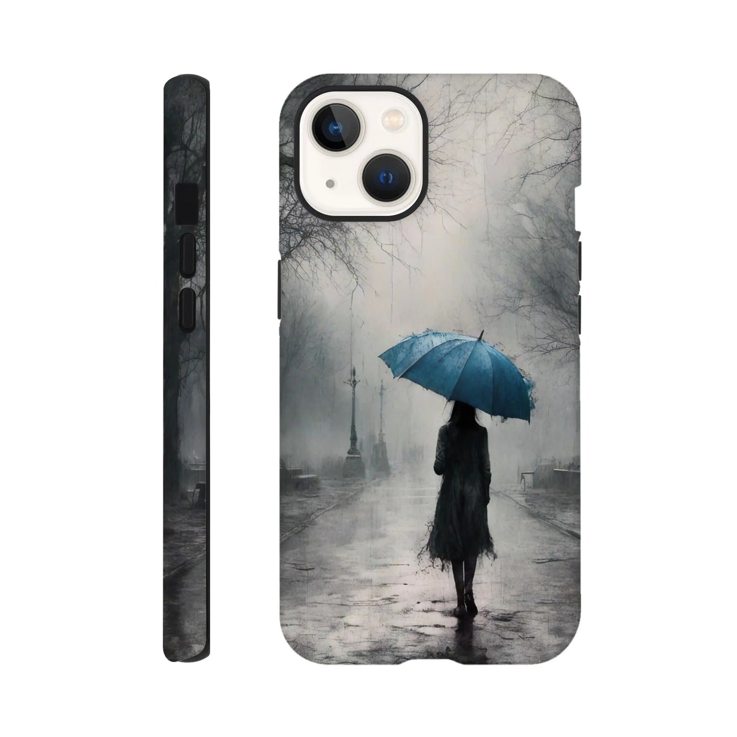 Smartphone-Hülle "Hart" - Frau Im Park - Düsterer Stil, KI-Kunst RolConArt, Malerischer Stil - Porträts, iPhone-13