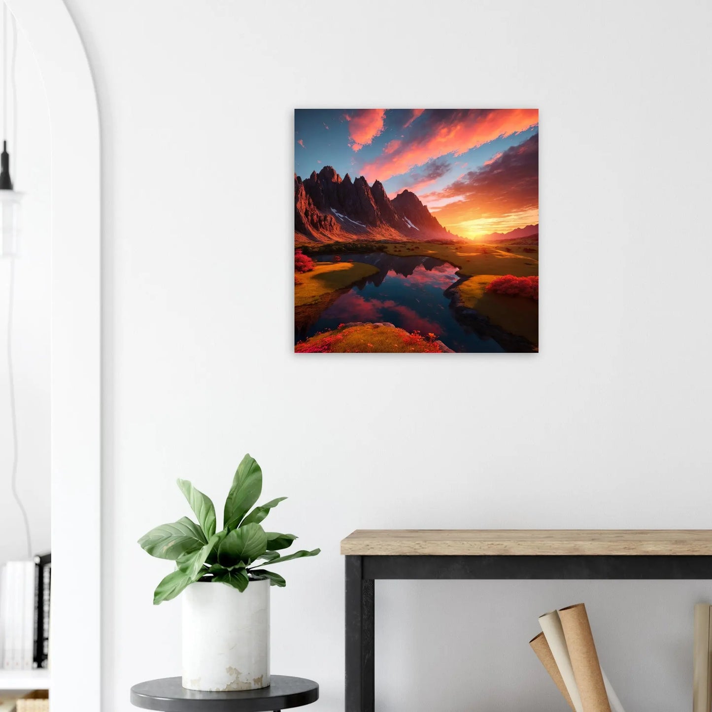 Moderner Forex-Druck - Bergpanorama - Foto Stil, KI-Kunst - RolConArt, Landschaften, 60x60-cm-24x24-Weiß