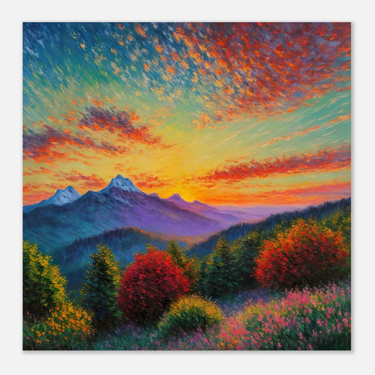 Moderner Forex-Druck - Bergpanorama - Malerischer Stil, KI-Kunst - RolConArt, Landschaften,