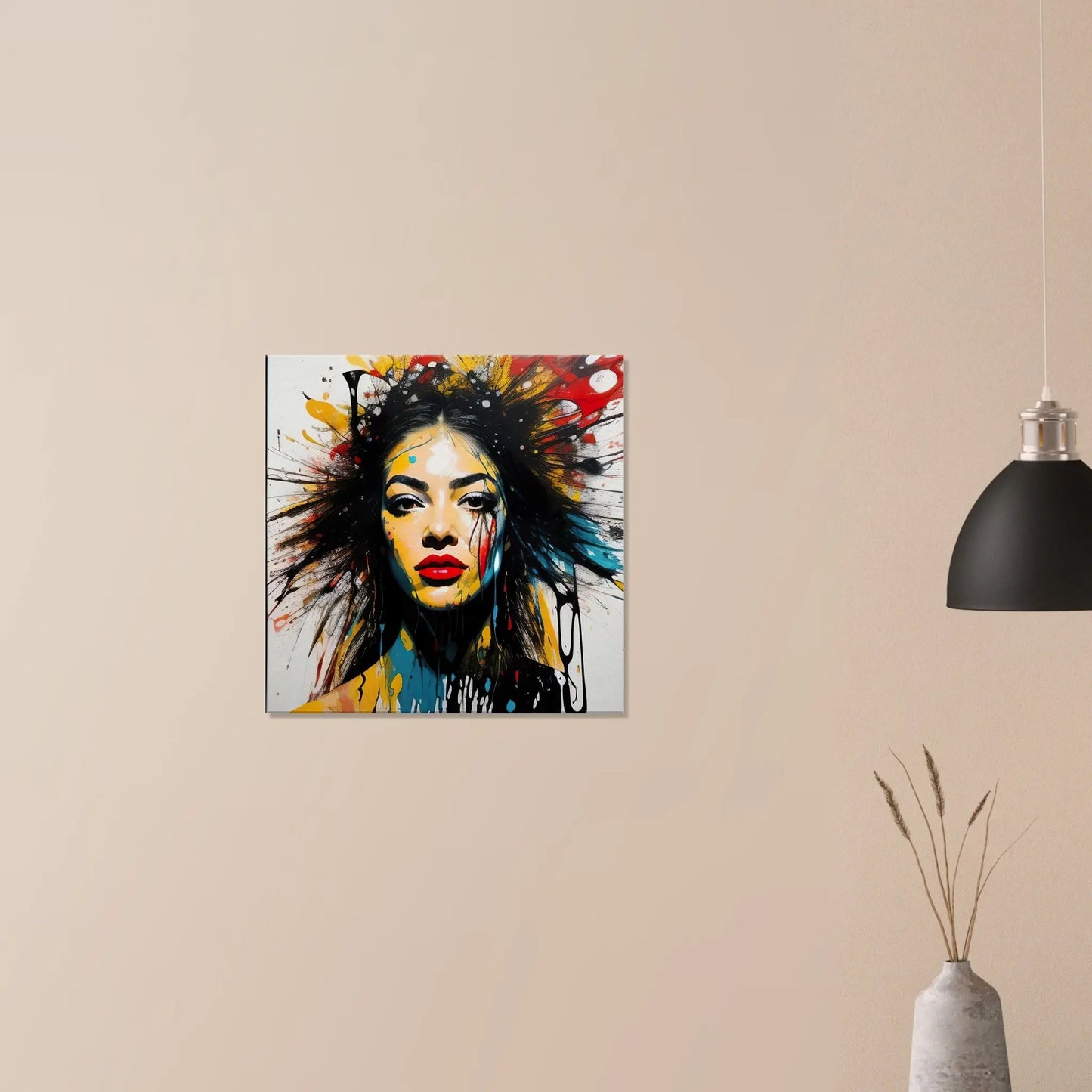Leinwandbild - Frauenporträt im Splash Art Stil, KI-Kunst - RolConArt, Splash Art - Porträts,