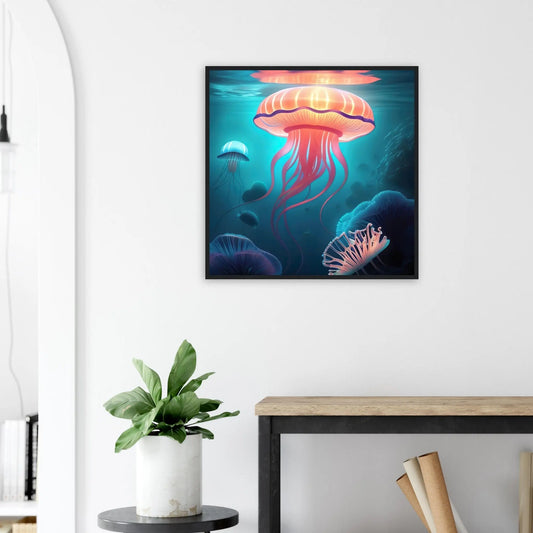 Gerahmtes Premium-Poster - Quallen - Digitaler Stil, KI-Kunst - RolConArt, Unterwasserlandschaften,